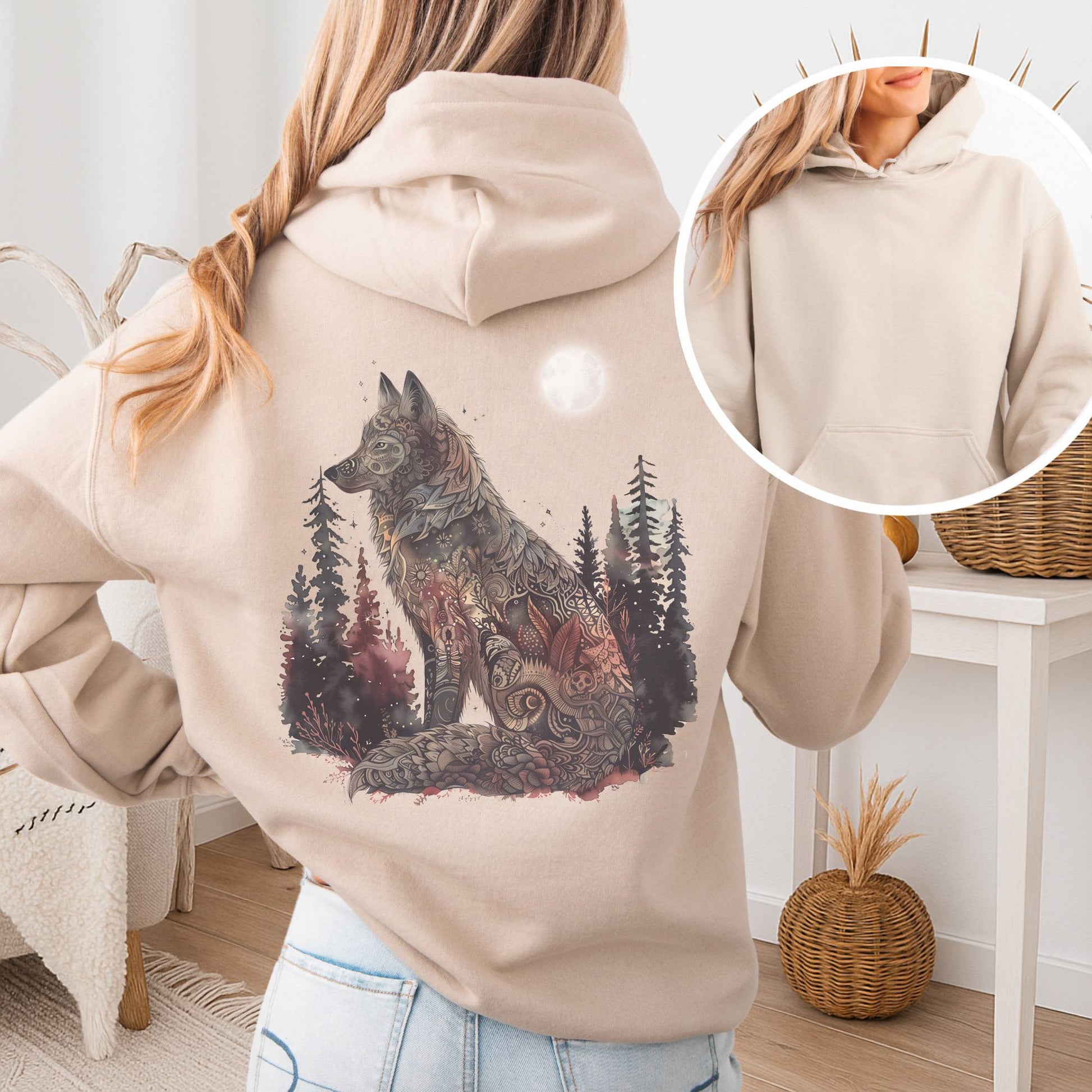 Hoodie Sand / S Nightfall Wolf Hoodie β Mystical Forestcore Tee The Mystic Eden