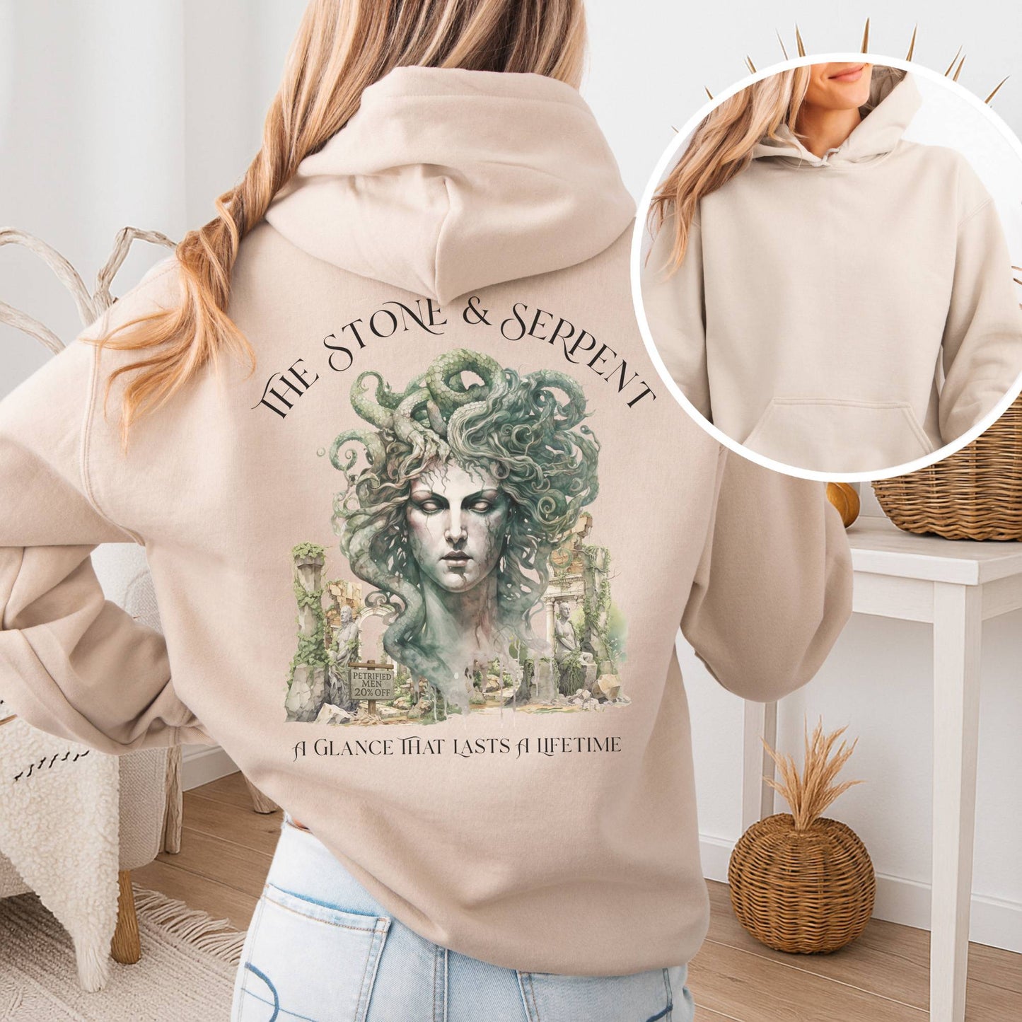 Hoodie Sand / S The Stone & Serpent Hoodie β Medusa Mythology Tee The Mystic Eden