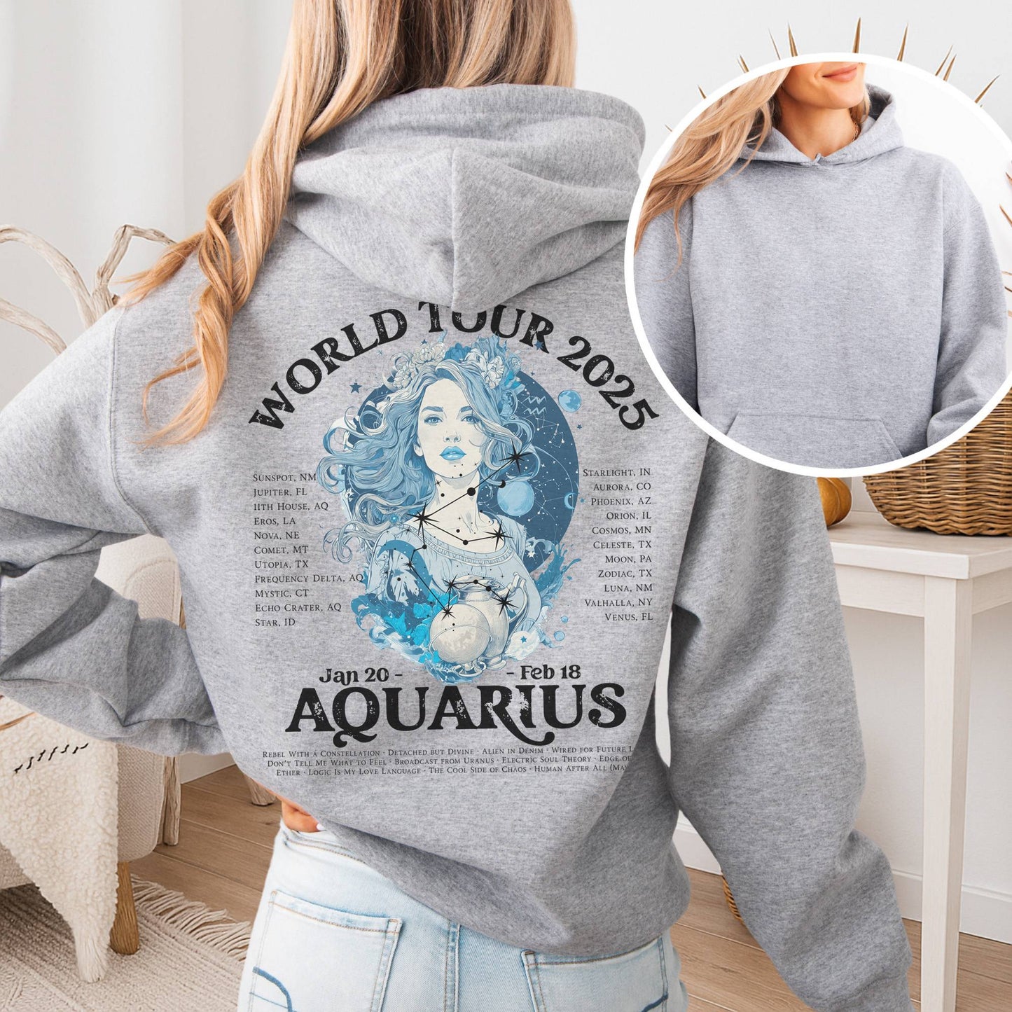 Hoodie Sport Grey / S Aquarius Concert Hoodie - Zodiac World Tour 2025 Hoodie The Mystic Eden