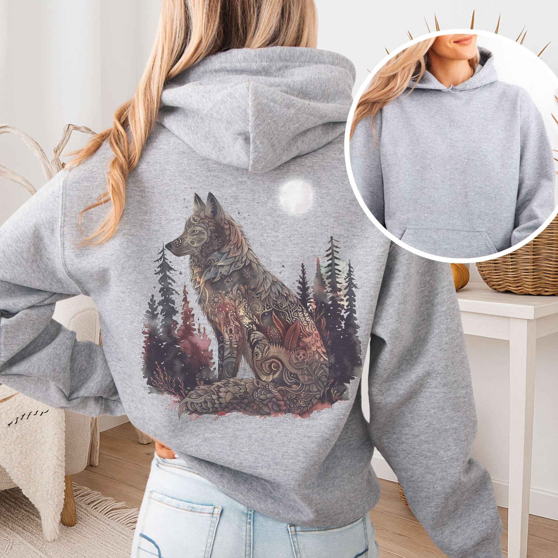 Hoodie Sport Grey / S Nightfall Wolf Hoodie β Mystical Forestcore Tee The Mystic Eden