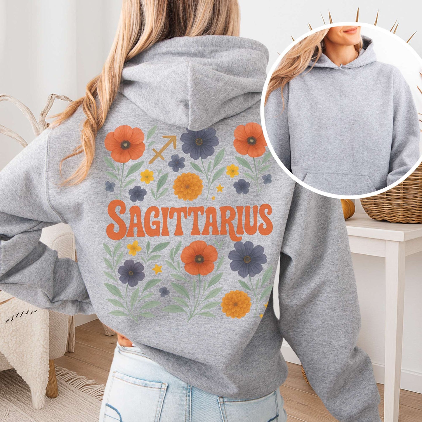 Hoodie Sport Grey / S Sagittarius Hoodie β Retro Floral Zodiac Sweatshirt The Mystic Eden