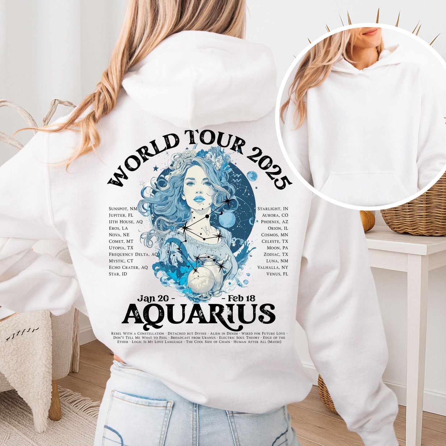Hoodie White / S Aquarius Concert Hoodie - Zodiac World Tour 2025 Hoodie The Mystic Eden
