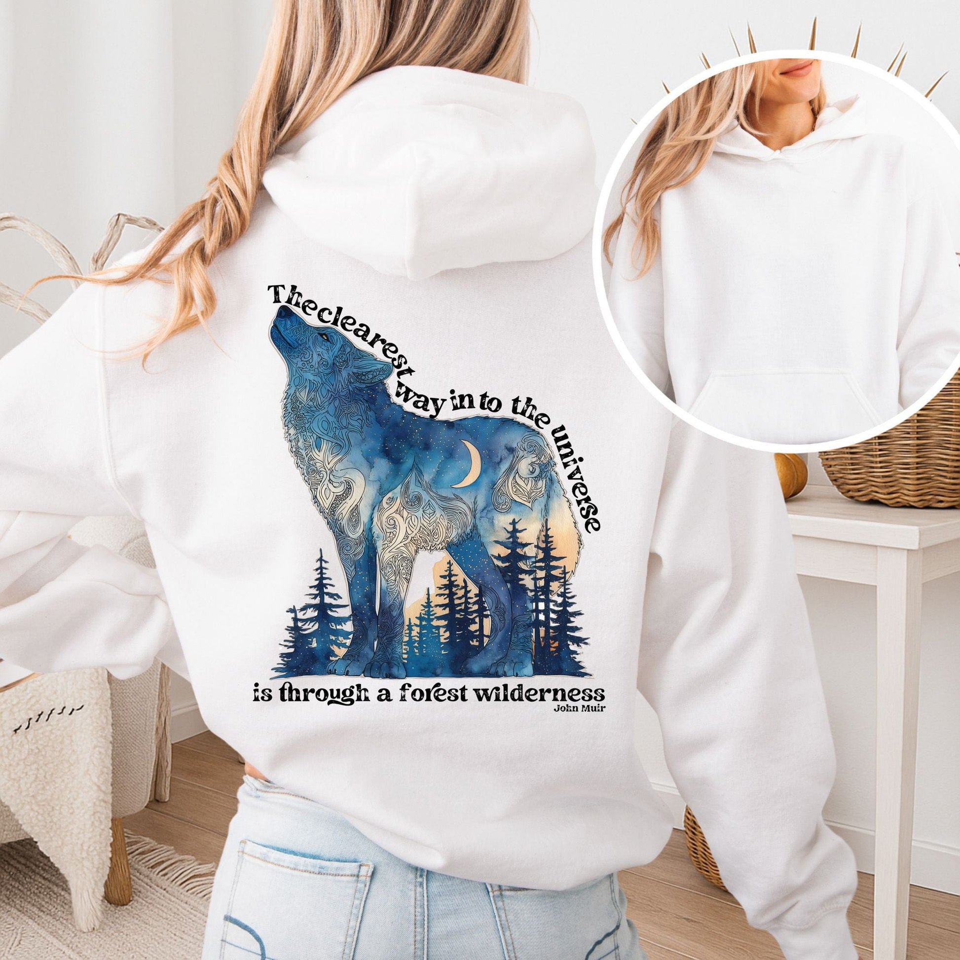 Hoodie White / S Forest Wilderness Wolf Hoodie โ Nature Quote Tee The Mystic Eden
