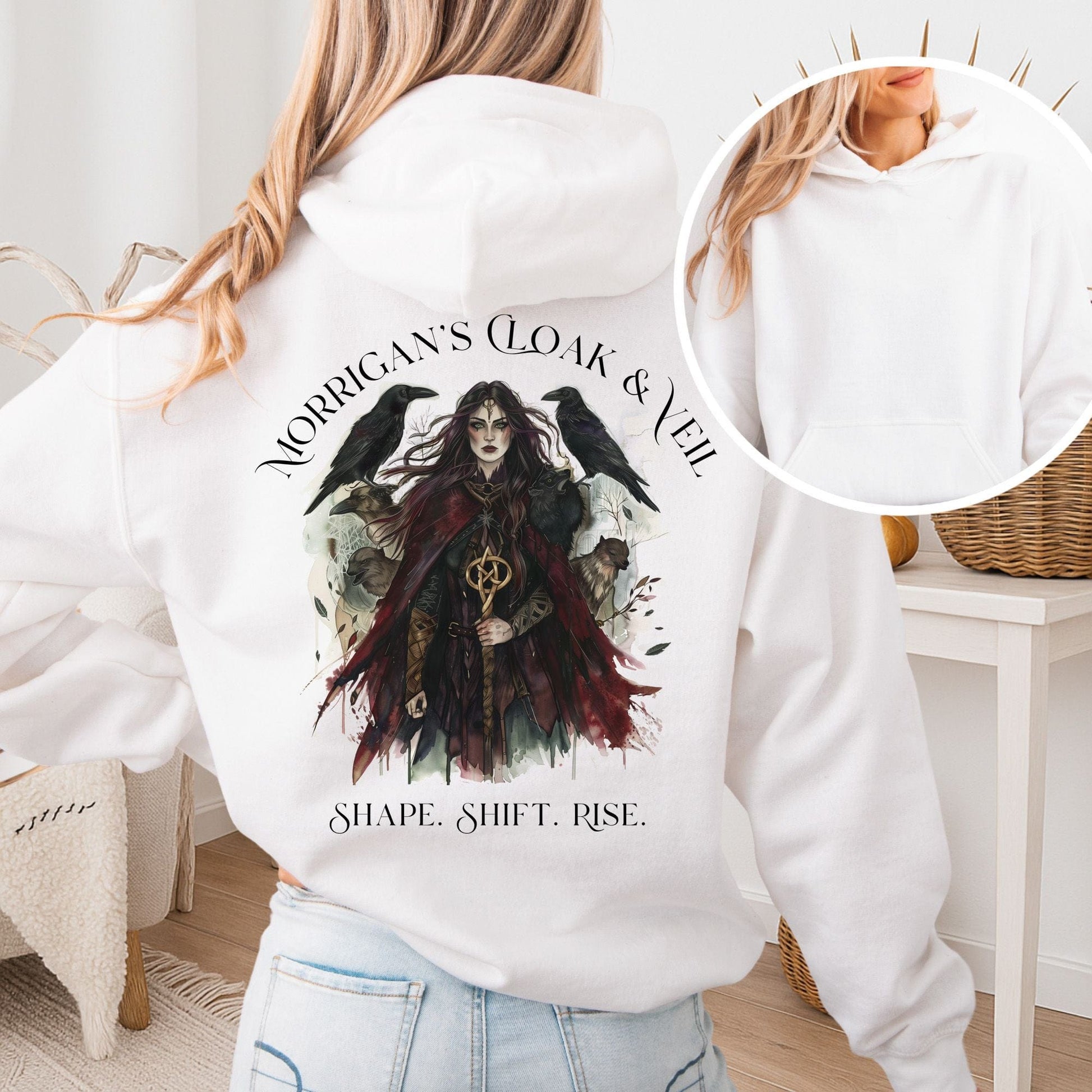 Hoodie White / S Morrigan's Cloak & Veil Hoodie β Celtic Goddess Tee The Mystic Eden
