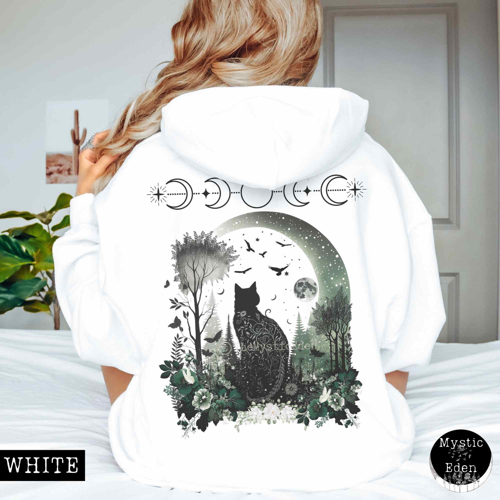 Hoodie White / S Mystical Black Cat Hoodie The Mystic Eden