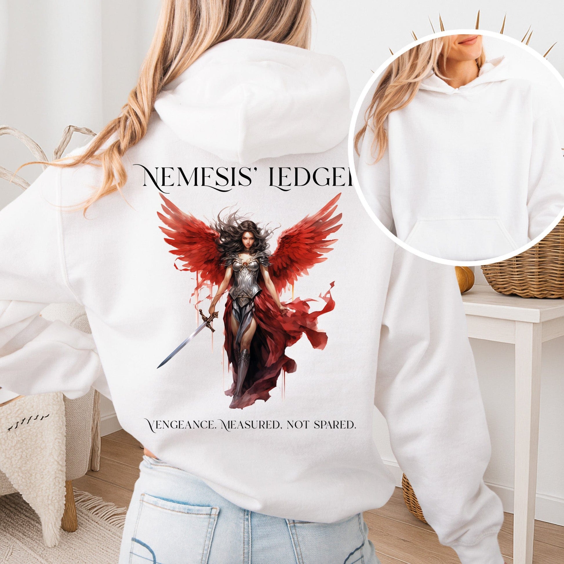 Hoodie White / S Nemesis' Ledger Hoodie – Goddess of Justice Tee The Mystic Eden