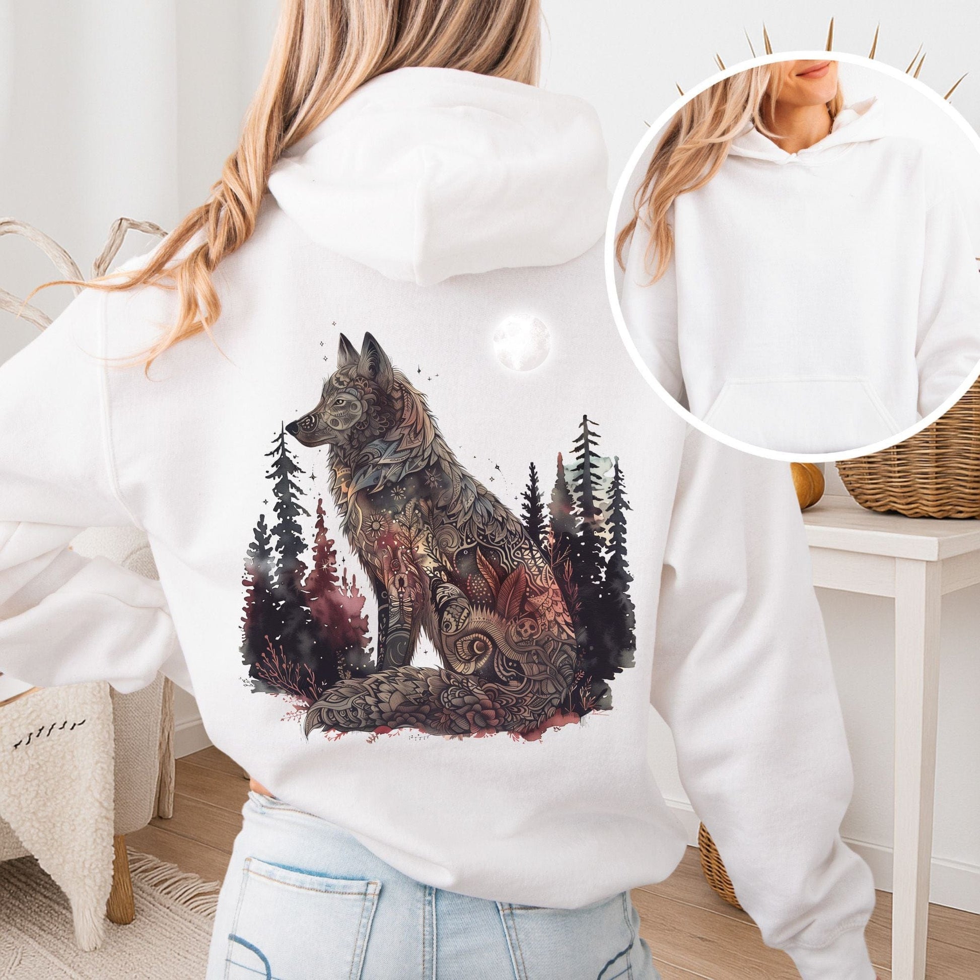 Hoodie White / S Nightfall Wolf Hoodie β Mystical Forestcore Tee The Mystic Eden