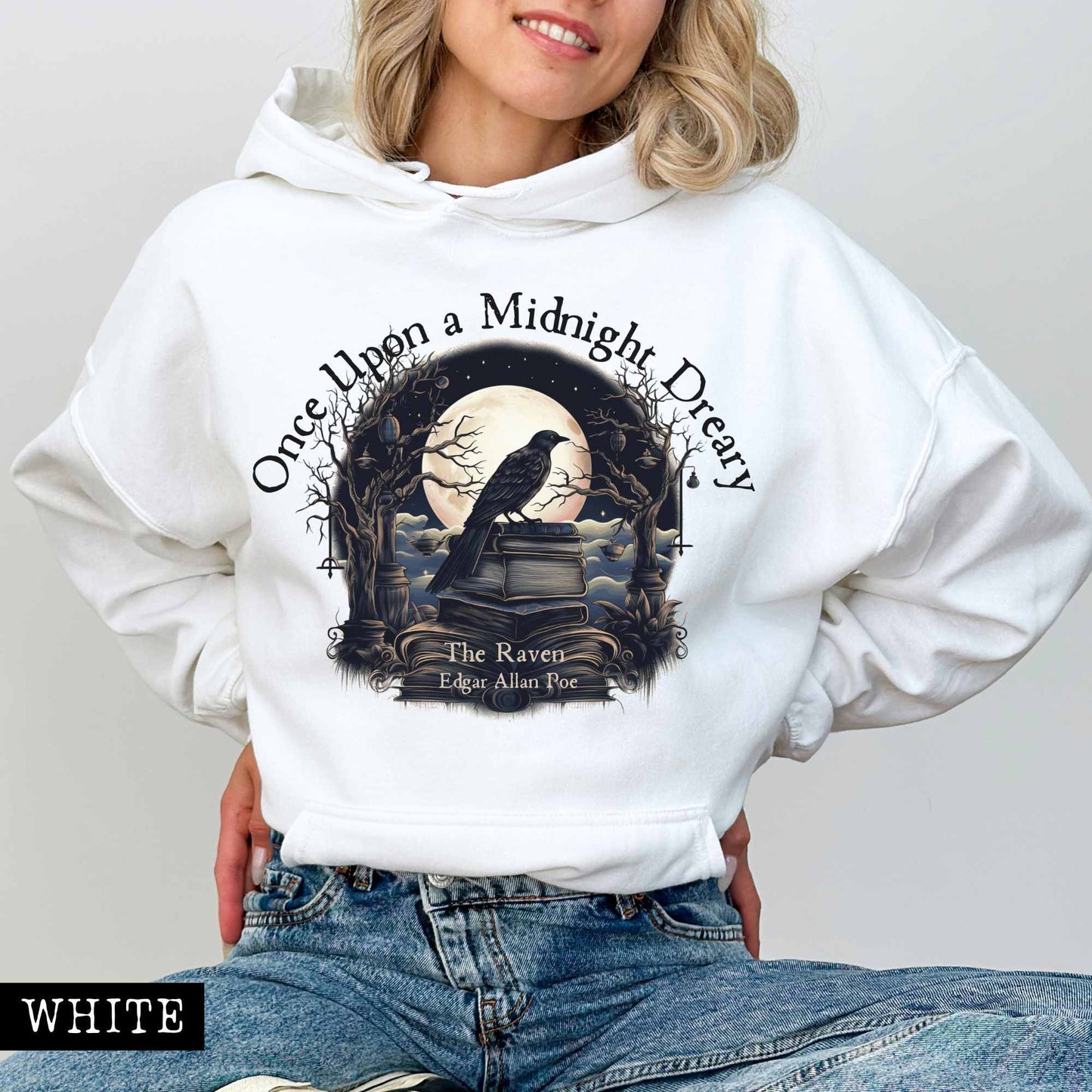 Hoodie White / S Once Upon a Midnight Dreary Edgar Allan Poe Hoodie The Mystic Eden