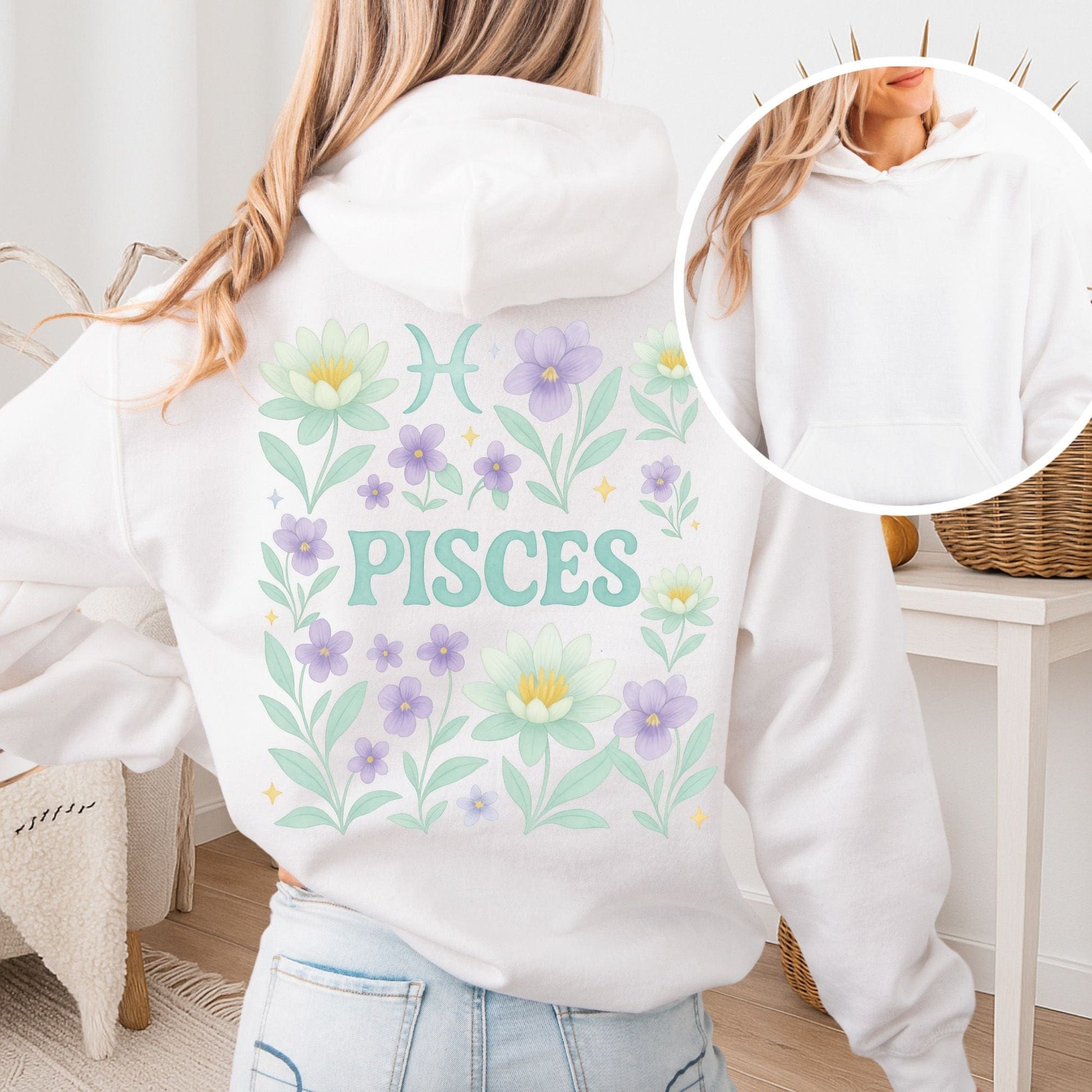 Hoodie White / S Pisces Hoodie – Retro Floral Zodiac Sweatshirt The Mystic Eden