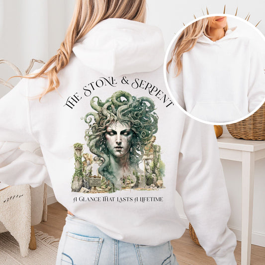 Hoodie White / S The Stone & Serpent Hoodie – Medusa Mythology Tee The Mystic Eden