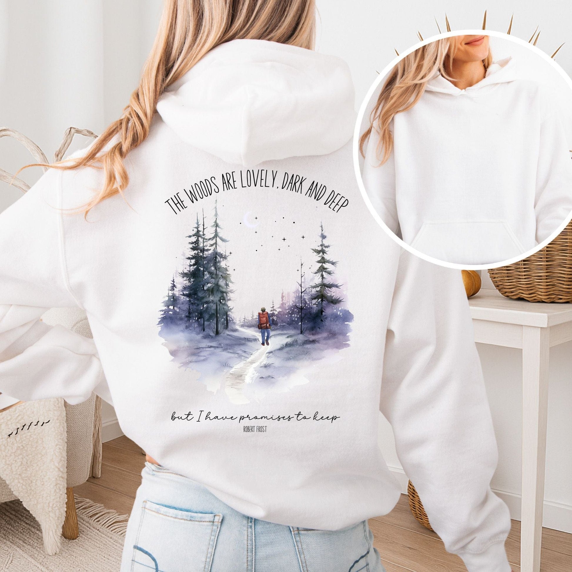Hoodie White / S The Woods Are Lovely Robert Frost Hoodie โ Winter Poetry Tee The Mystic Eden
