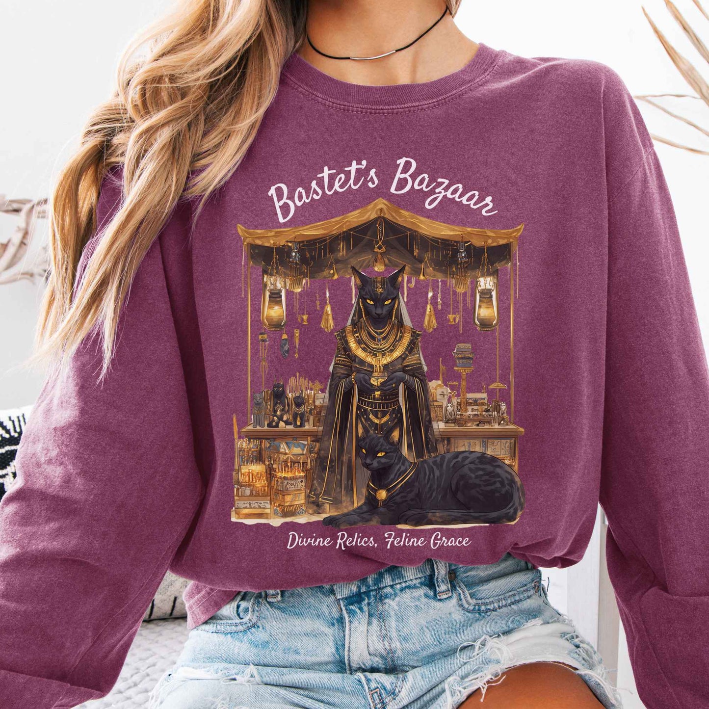 Long-sleeve Berry / S Bastet's Bazaar Goddess Long Sleeve Shirt The Mystic Eden