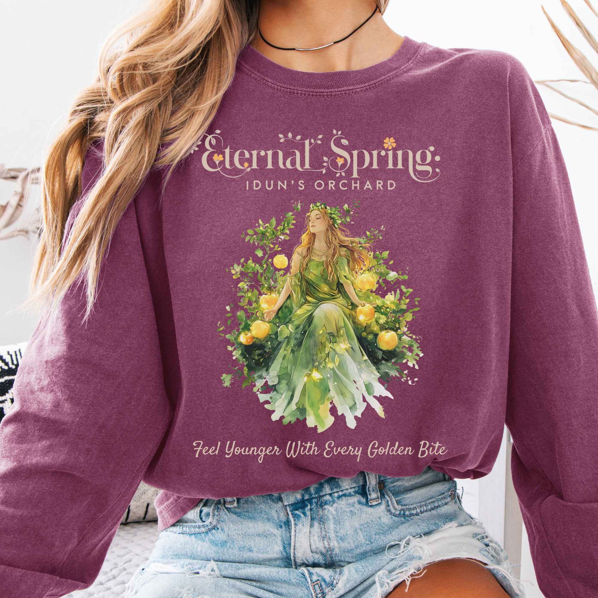 Long-sleeve Berry / S Eternal Spring Idun's Orchard Norse Goddess Long Sleeve Shirt The Mystic Eden