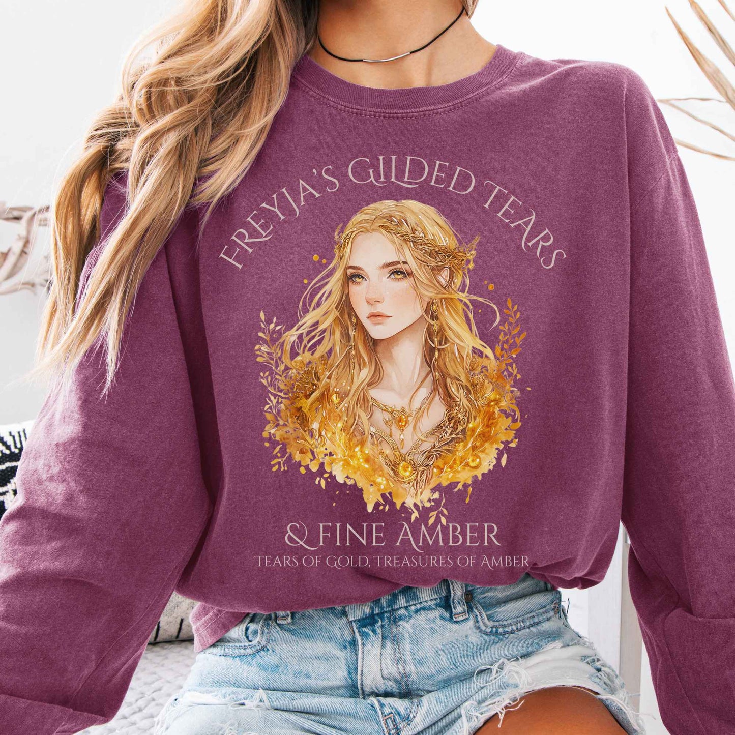 Long-sleeve Berry / S Freyja's Gilded Tears & Fine Amber Long Sleeve Shirt The Mystic Eden