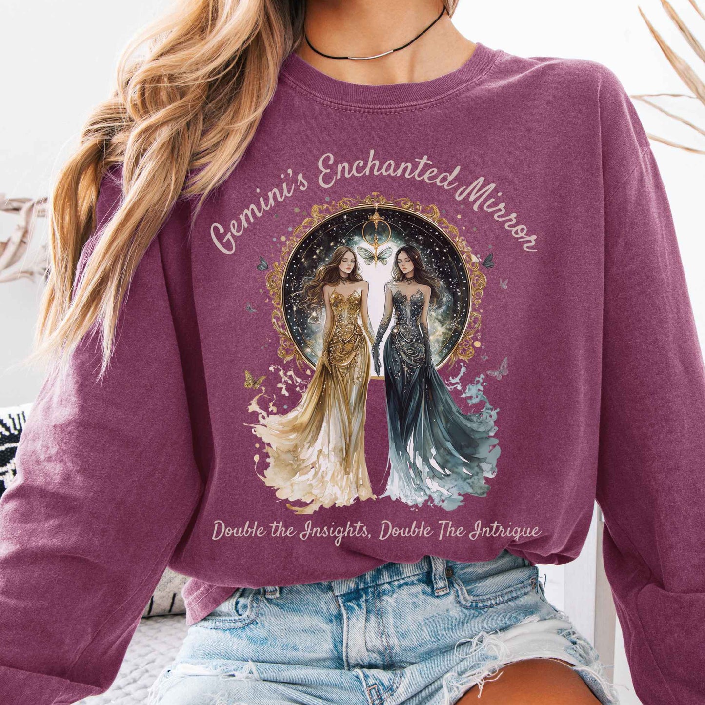 Long-sleeve Berry / S Gemini's Enchanted Mirror Zodiac Long Sleeve Shirt The Mystic Eden