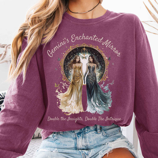 Long-sleeve Berry / S Gemini's Enchanted Mirror Zodiac Long Sleeve Shirt The Mystic Eden