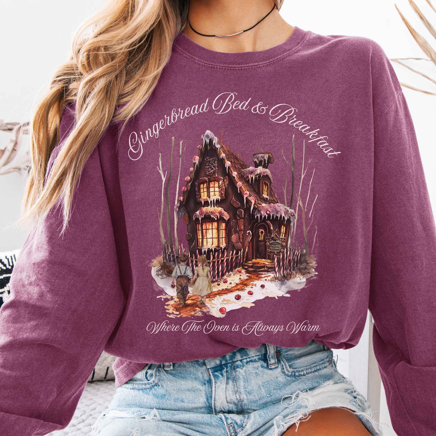 Long-sleeve Berry / S Gingerbread Bed & Breakfast Hansel and Gretel Fairytale Long Sleeve Shirt The Mystic Eden