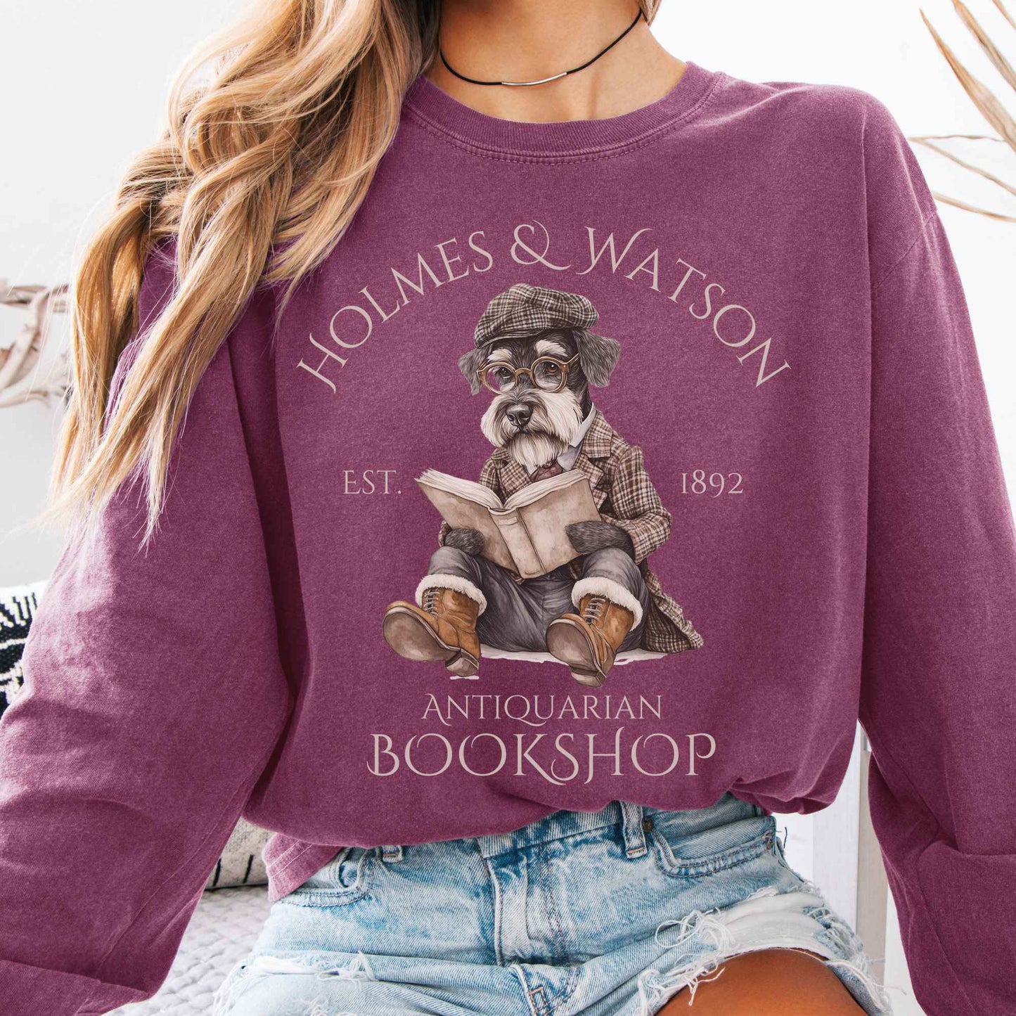 Long-sleeve Berry / S Holmes & Watson Antiquarian Bookshop Sherlock Dog Version Long Sleeve Shirt The Mystic Eden