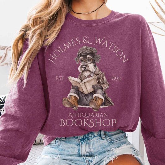 Long-sleeve Berry / S Holmes & Watson Antiquarian Bookshop Sherlock Dog Version Long Sleeve Shirt The Mystic Eden
