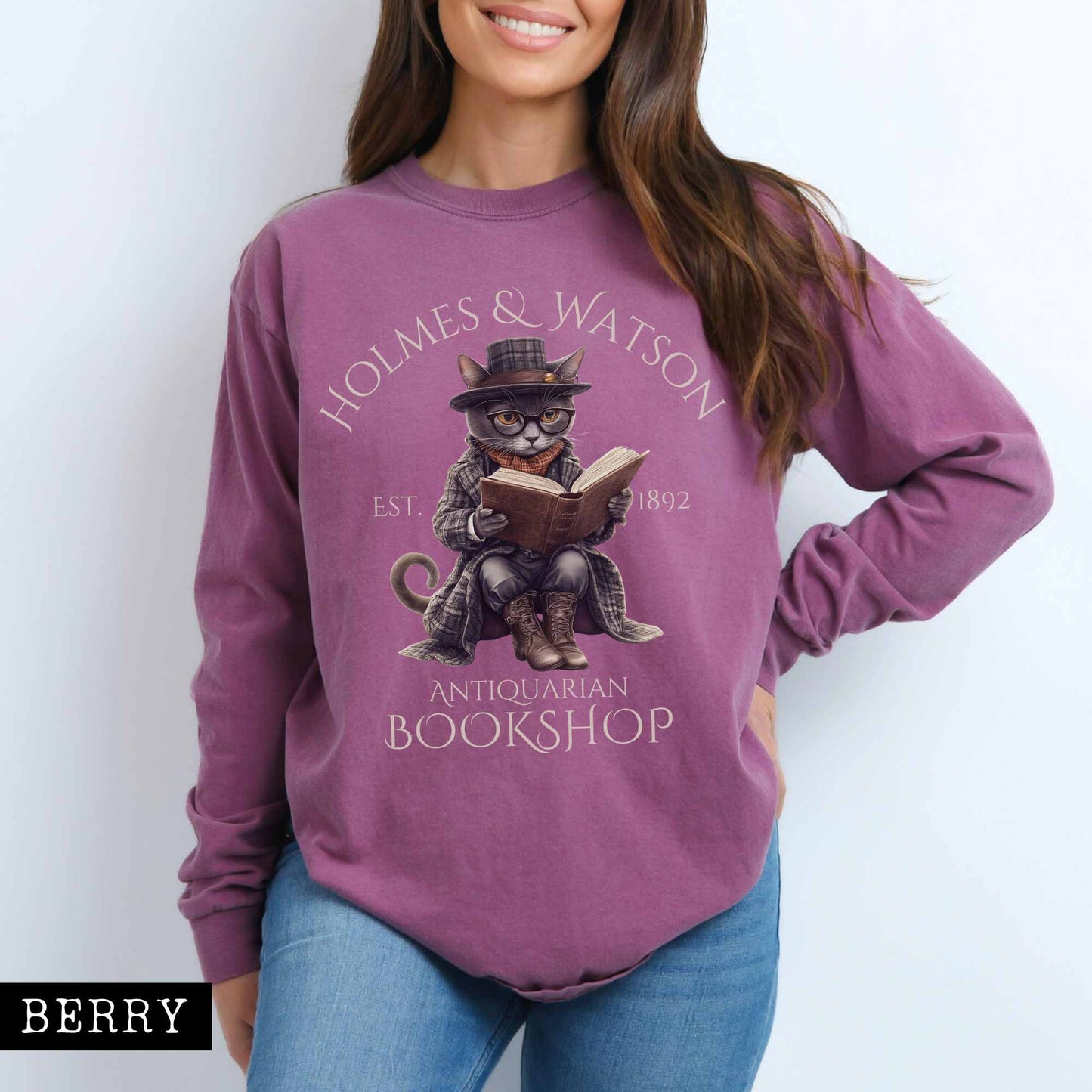 Long-sleeve Berry / S Homes & Watson Antiquarian Bookshop - Sherlock Holmes Long sleeve Tee The Mystic Eden