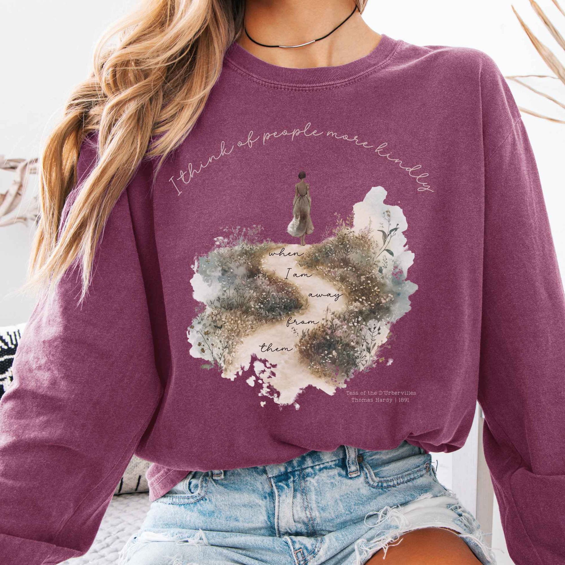 Long-sleeve Berry / S I Think Of People More Kindly Tess of The d'Urbervilles  Long Sleeve Shirt The Mystic Eden