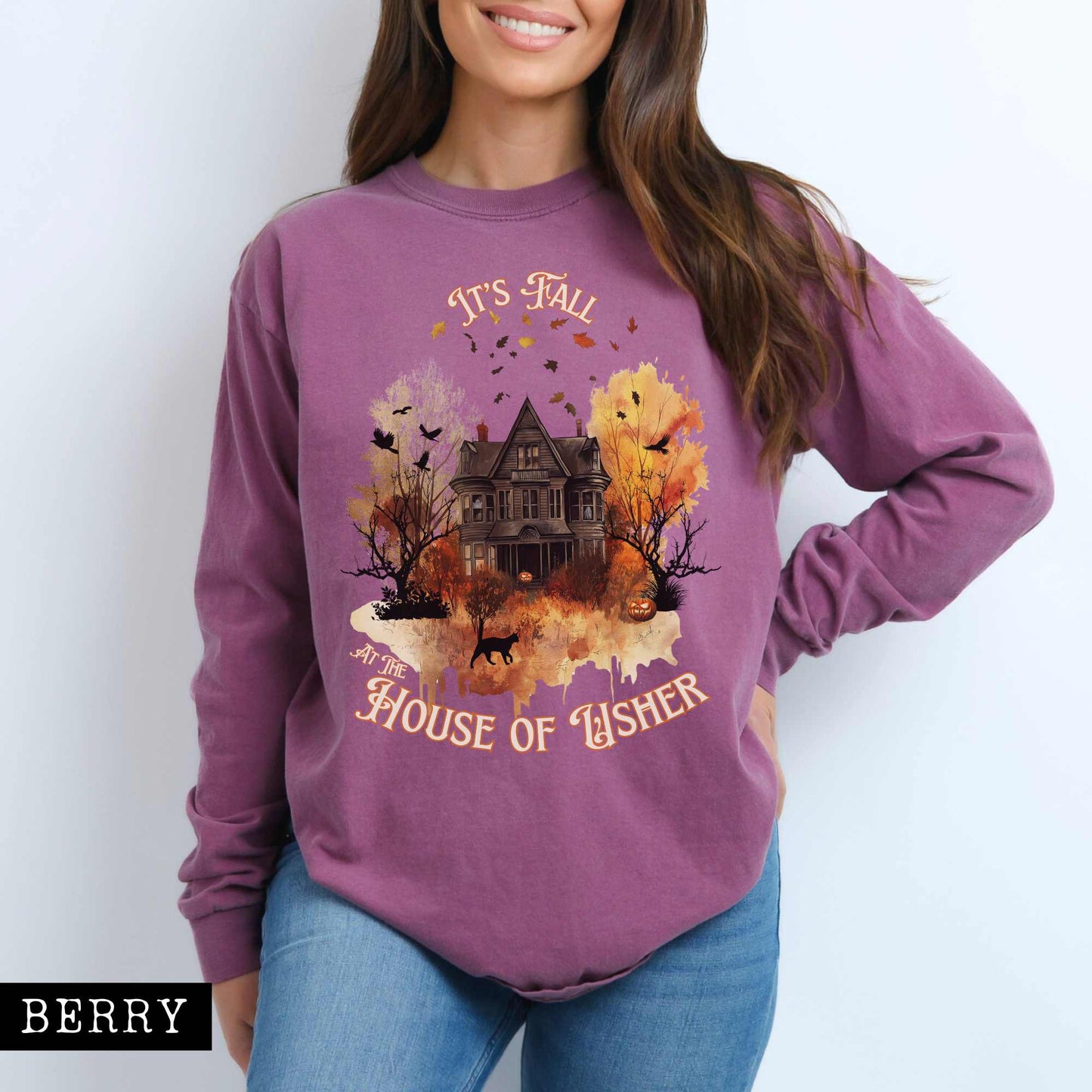 Long-sleeve Berry / S It's Fall at the House of Usher - Edgar Allan Poe Fall Shirt The Mystic Eden