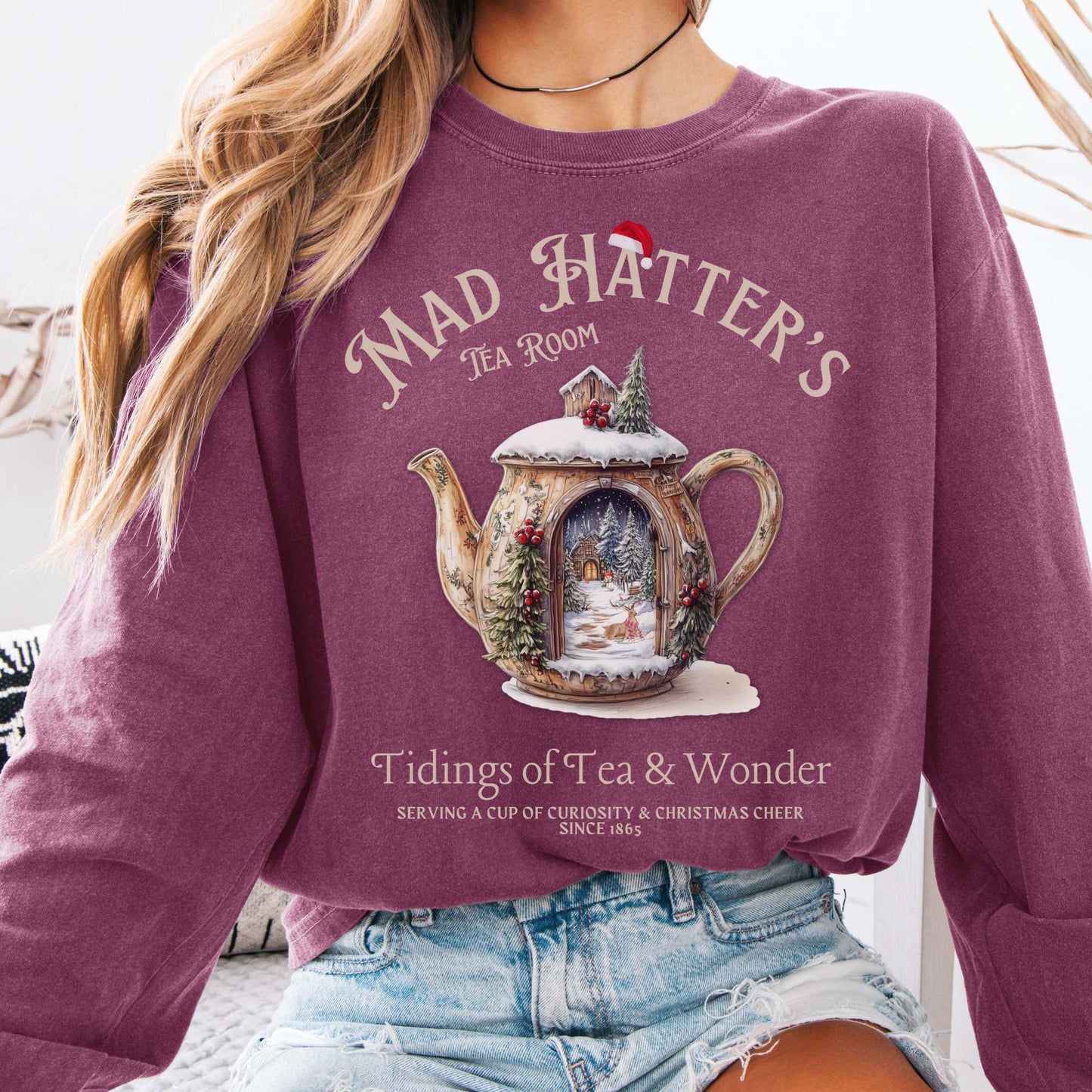 Long-sleeve Berry / S Mad Hatter's Tea Room Christmas Edition Long Sleeve Tee The Mystic Eden