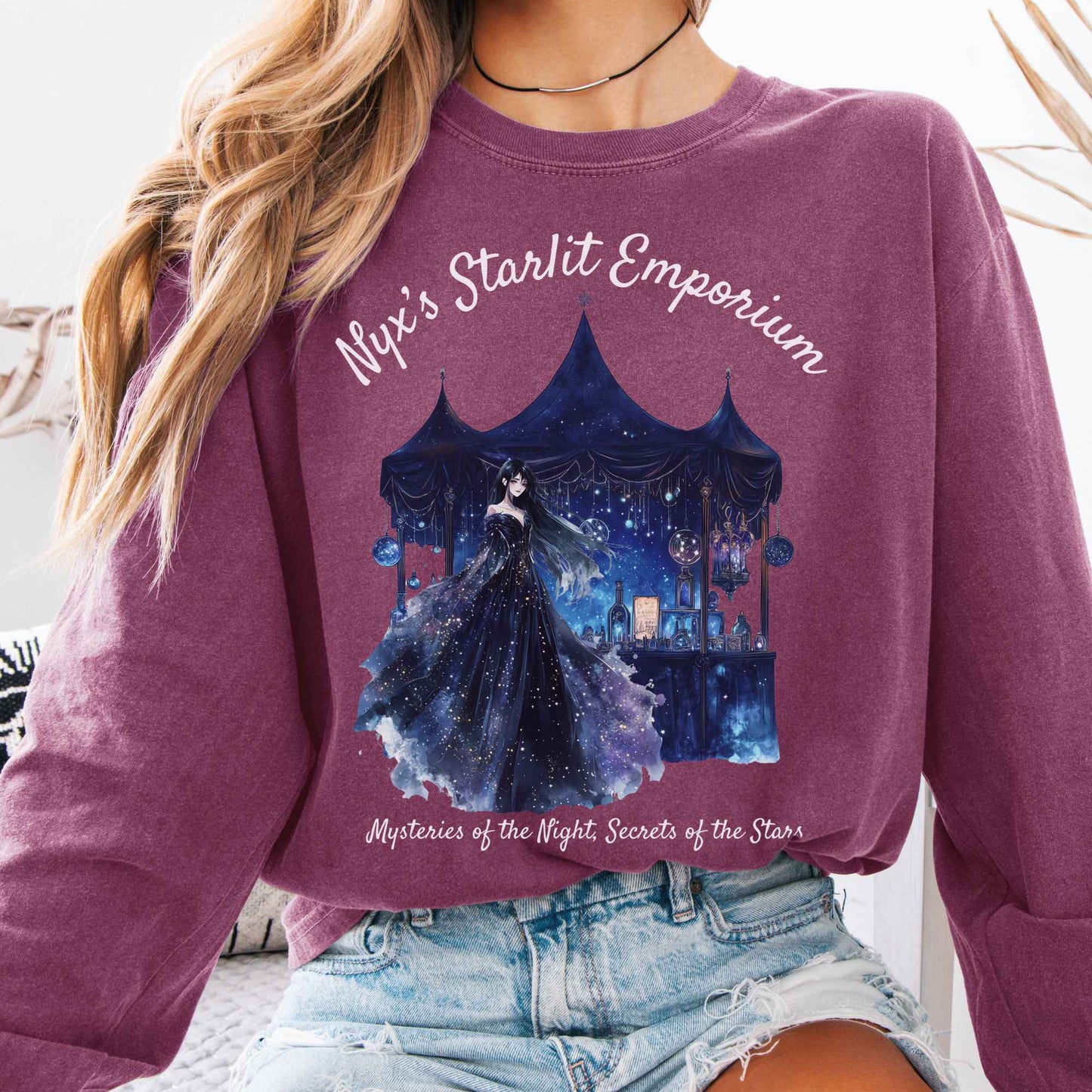 Long-sleeve Berry / S Nyx's Starlit Emporium Goddess Long Sleeve Shirt The Mystic Eden