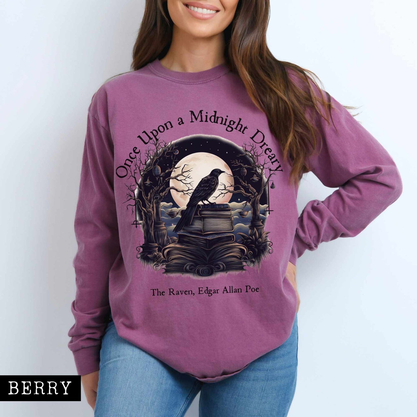 Long-sleeve Berry / S Once Upon a Midnight Dreary Edgar Allan Poe Long Sleeved Shirt The Mystic Eden