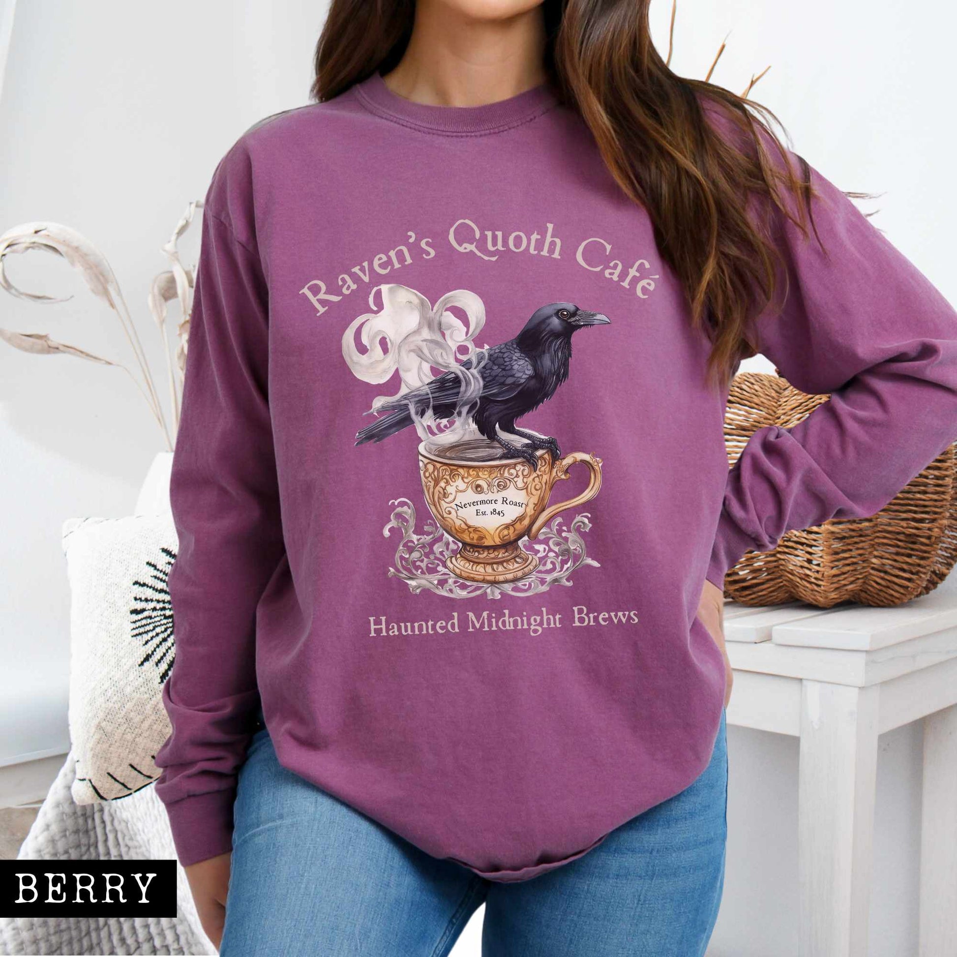 Long-sleeve Berry / S Raven's Quoth Cafe Long Sleeved Shirt The Mystic Eden