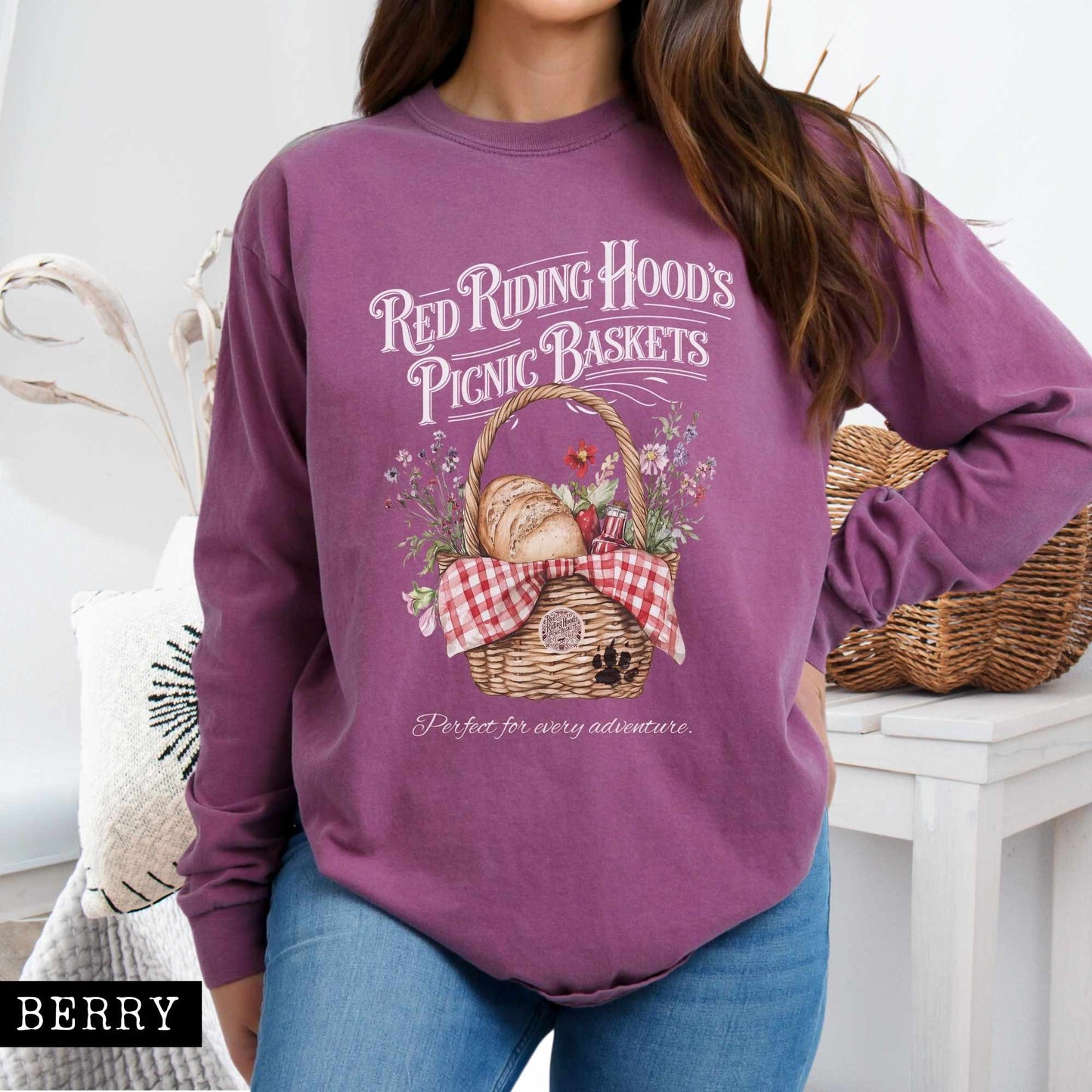 Long-sleeve Berry / S Red Riding Hood's Picnic Baskets Long Sleeved Shirt The Mystic Eden