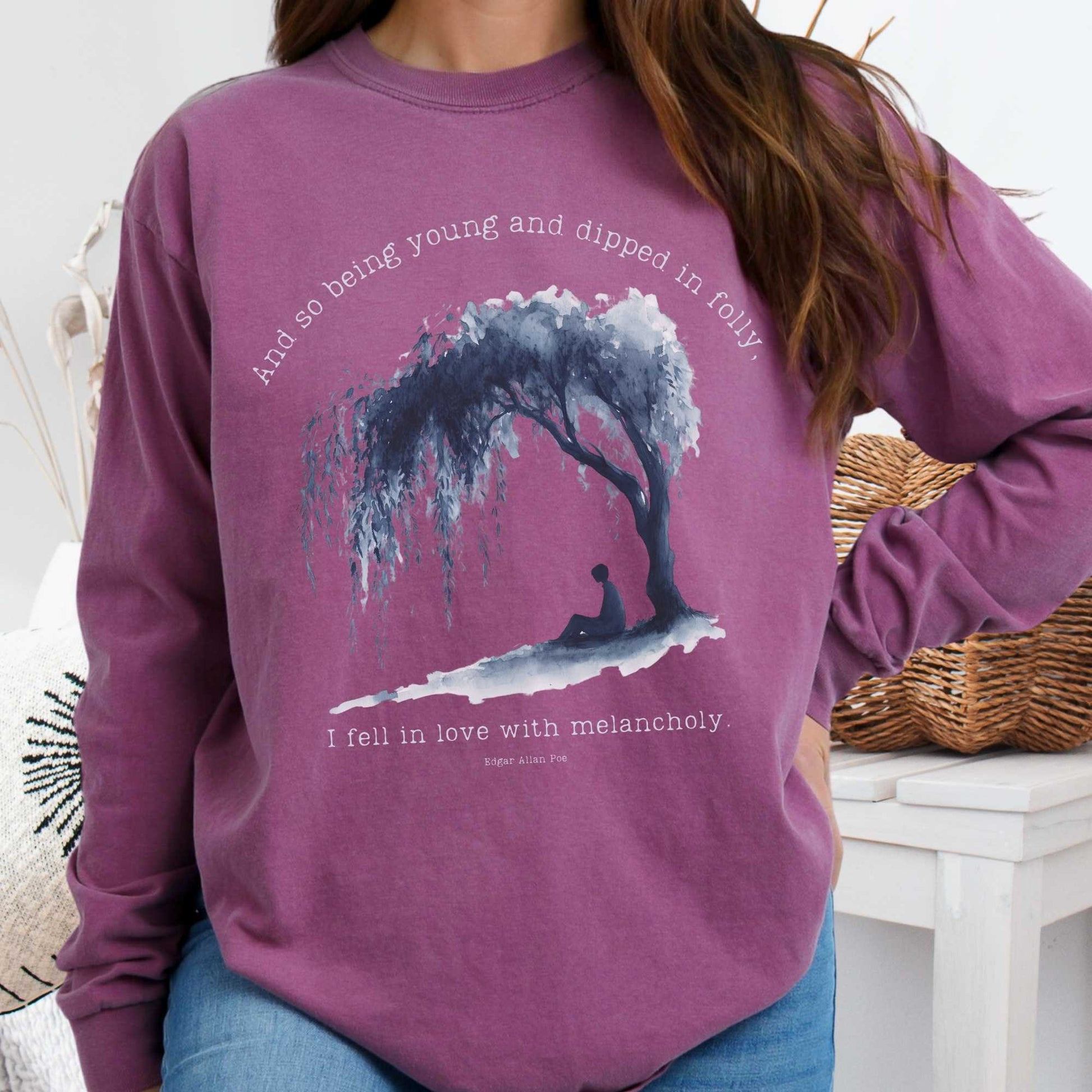 Long-sleeve Berry / S So Being Young Edgar Allan Poe Long Sleeved Shirt The Mystic Eden