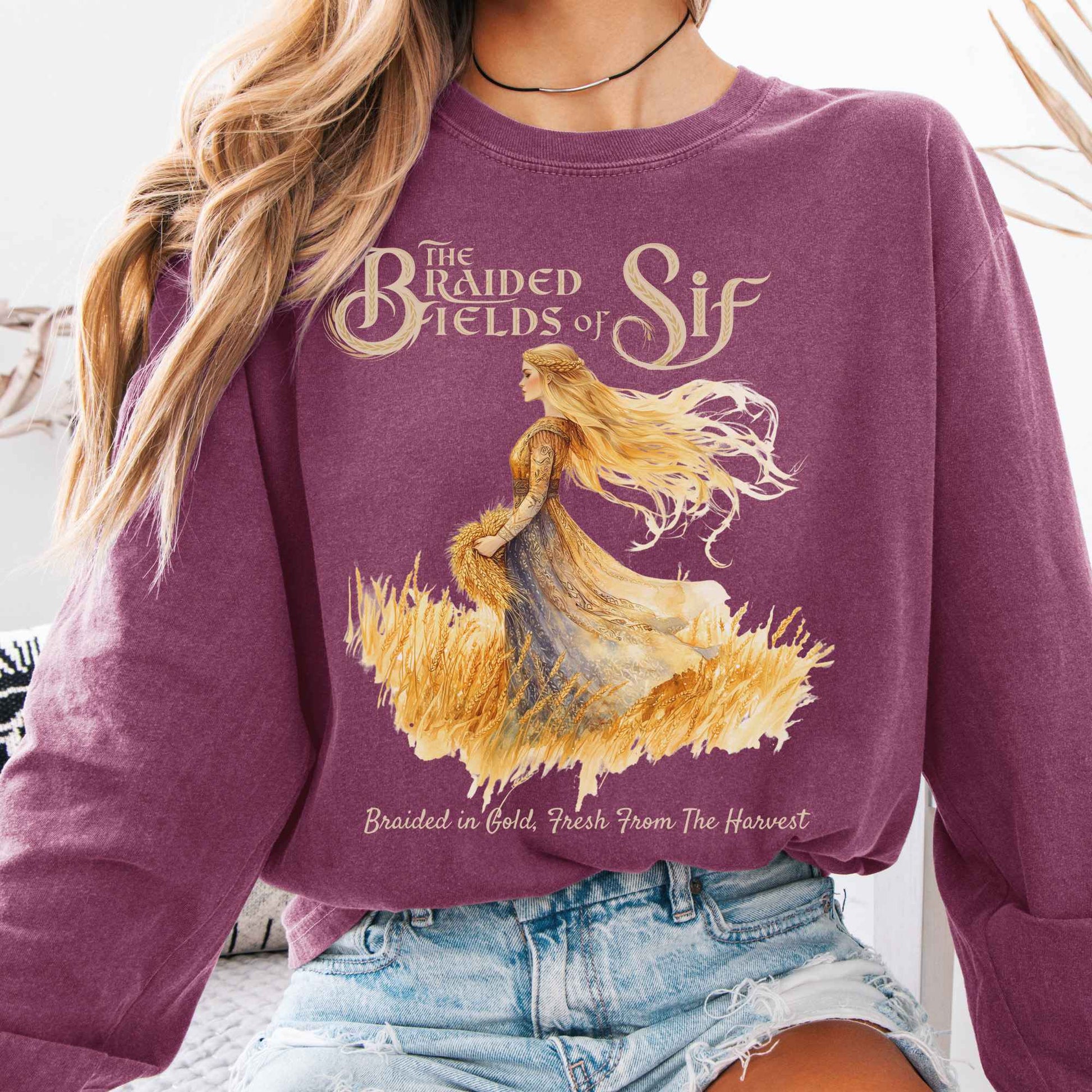 Long-sleeve Berry / S The Braided Fields of Sif Norse Goddess Long Sleeve Shirt The Mystic Eden