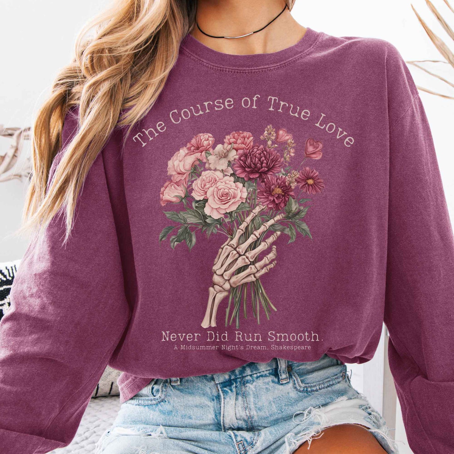 Long-sleeve Berry / S The Course of True Love Never Did Run Smooth Shakespeare Long Sleeve Shirt The Mystic Eden