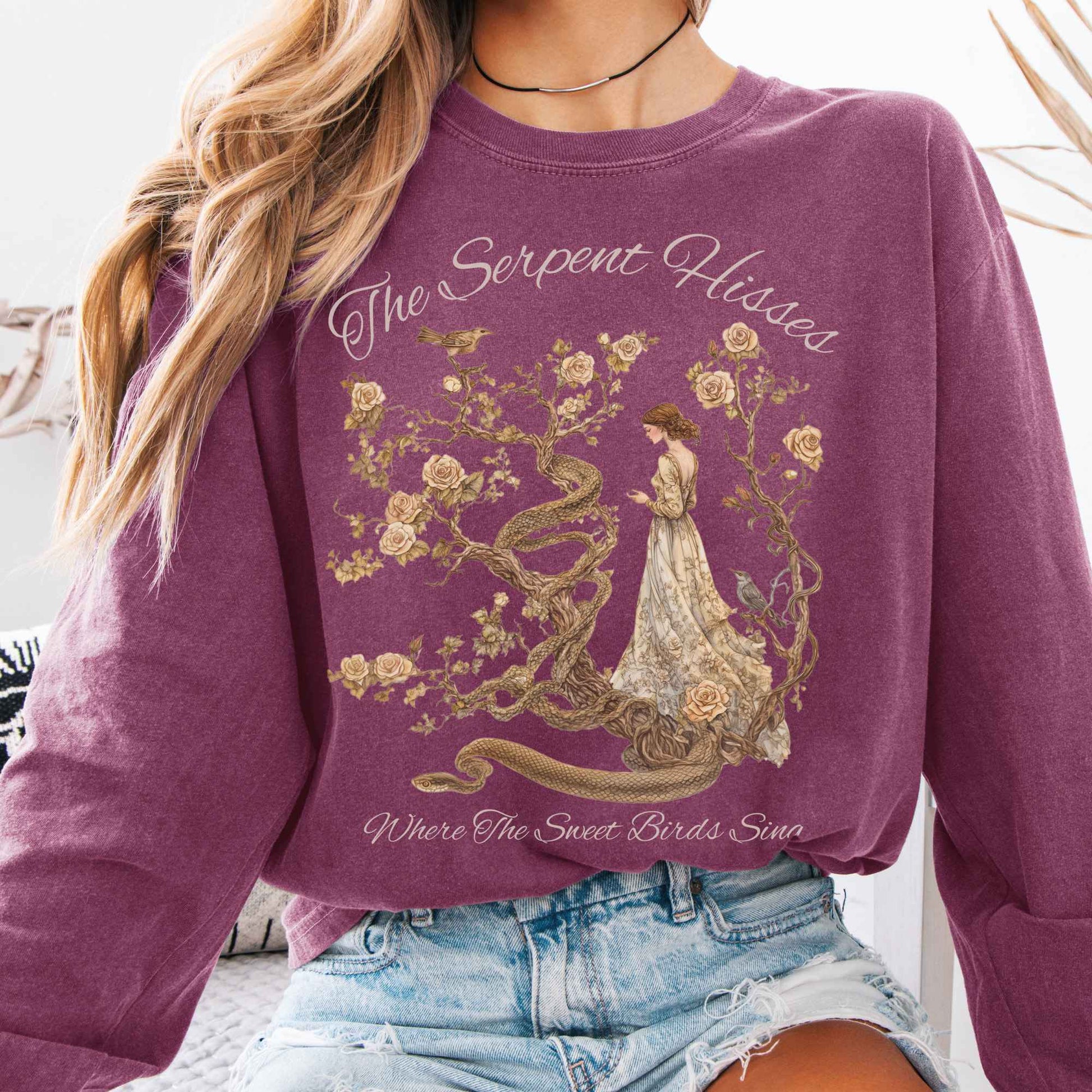 Long-sleeve Berry / S The Serpent Snake Hisses Where The Sweet Birds Sing Tess of The d'Urbervilles Long Sleeve Shirt The Mystic Eden