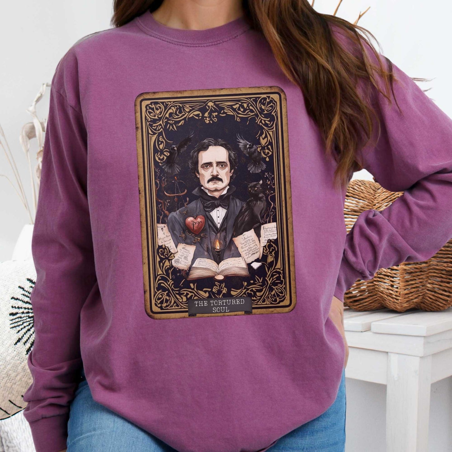 Long-sleeve Berry / S The Tortured Soul Tarot Card Edgar Allan Poe Long Sleeved Shirt The Mystic Eden