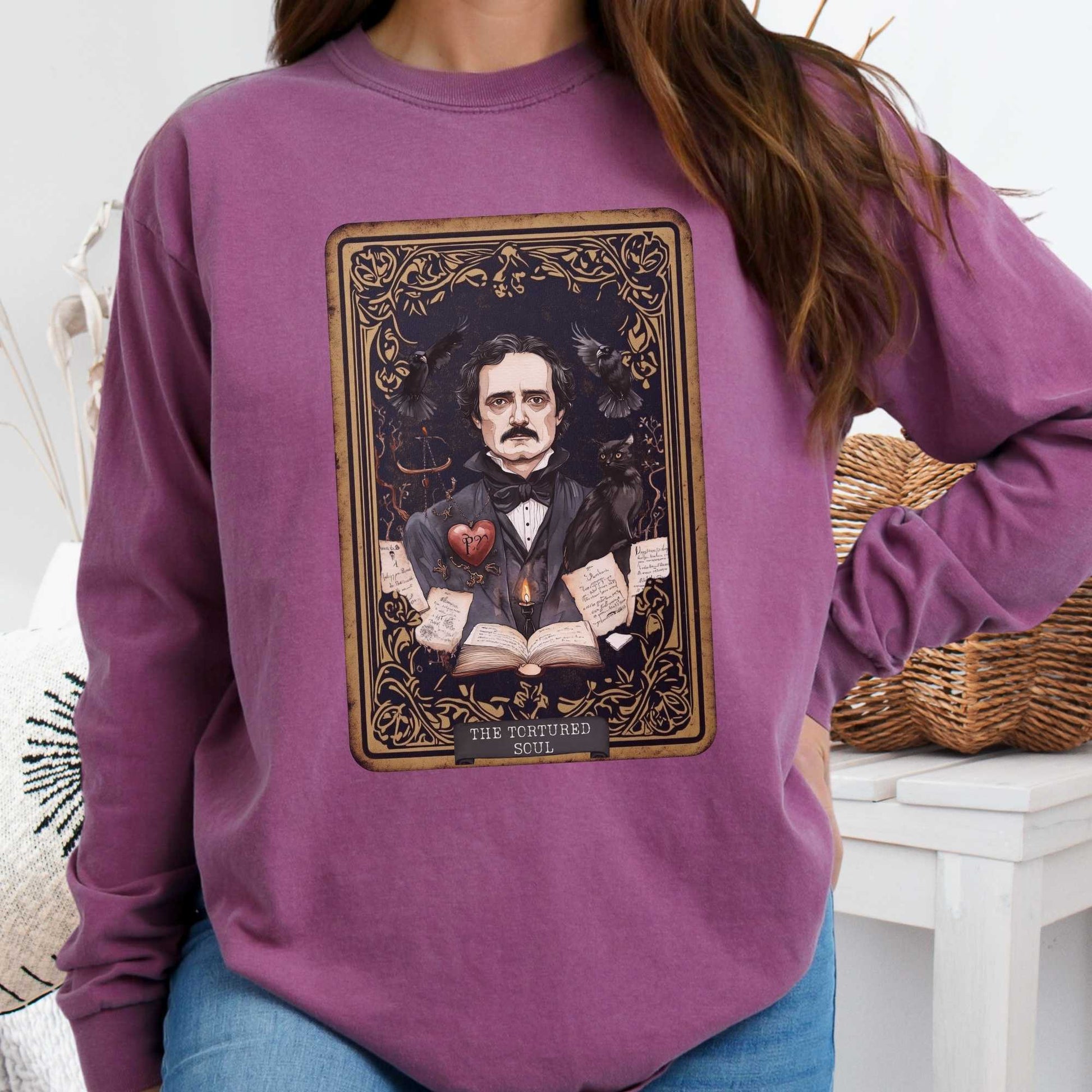 Long-sleeve Berry / S The Tortured Soul Tarot Card Edgar Allan Poe Long Sleeved Shirt The Mystic Eden