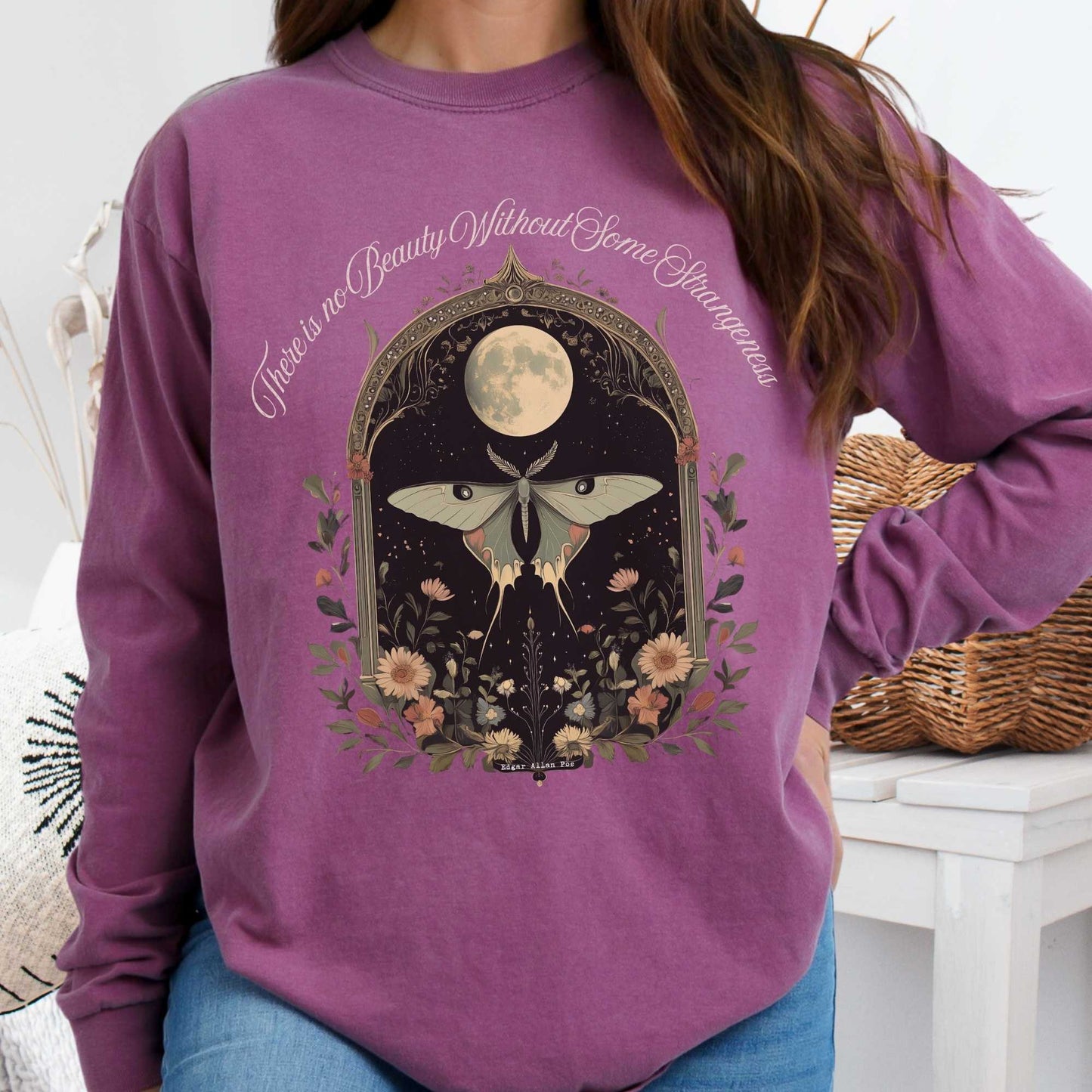 Long-sleeve Berry / S There is no Beauty Without Some Strangeness Poe Long Sleeved Shirt The Mystic Eden