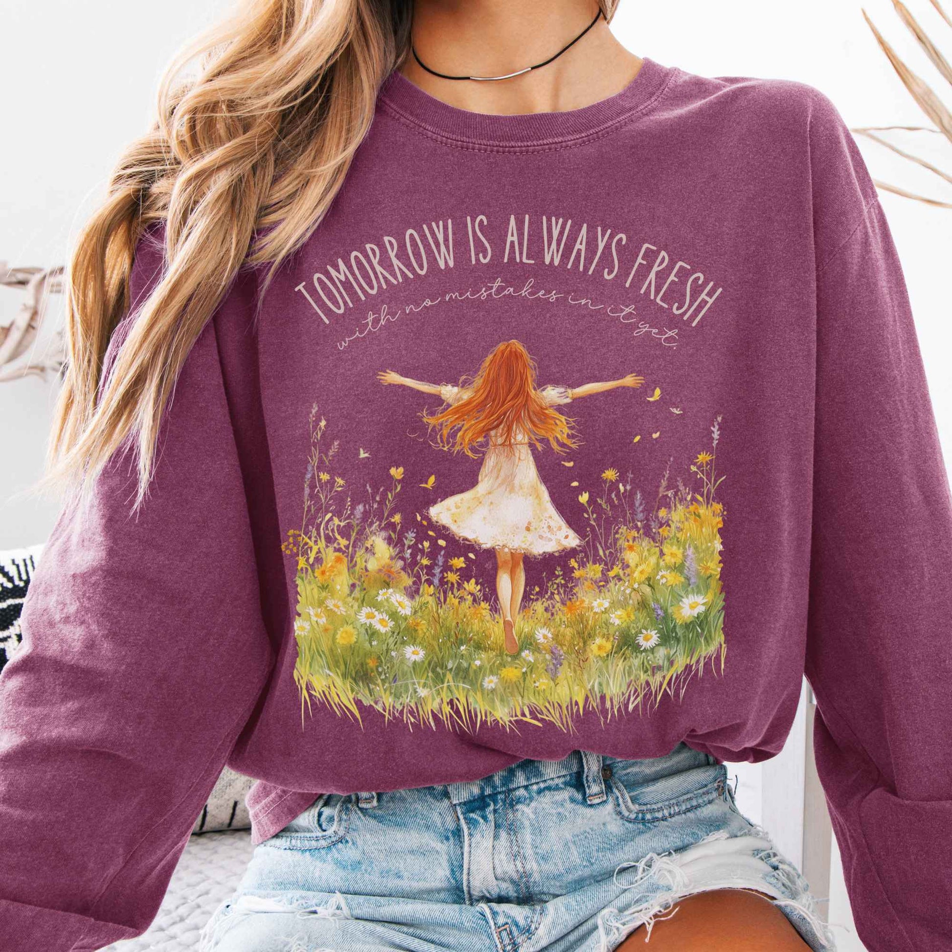 Long-sleeve Berry / S Tomorrow Is Always Fresh With No Mistakes Anne of Green Gables Long Sleeve Shirt The Mystic Eden