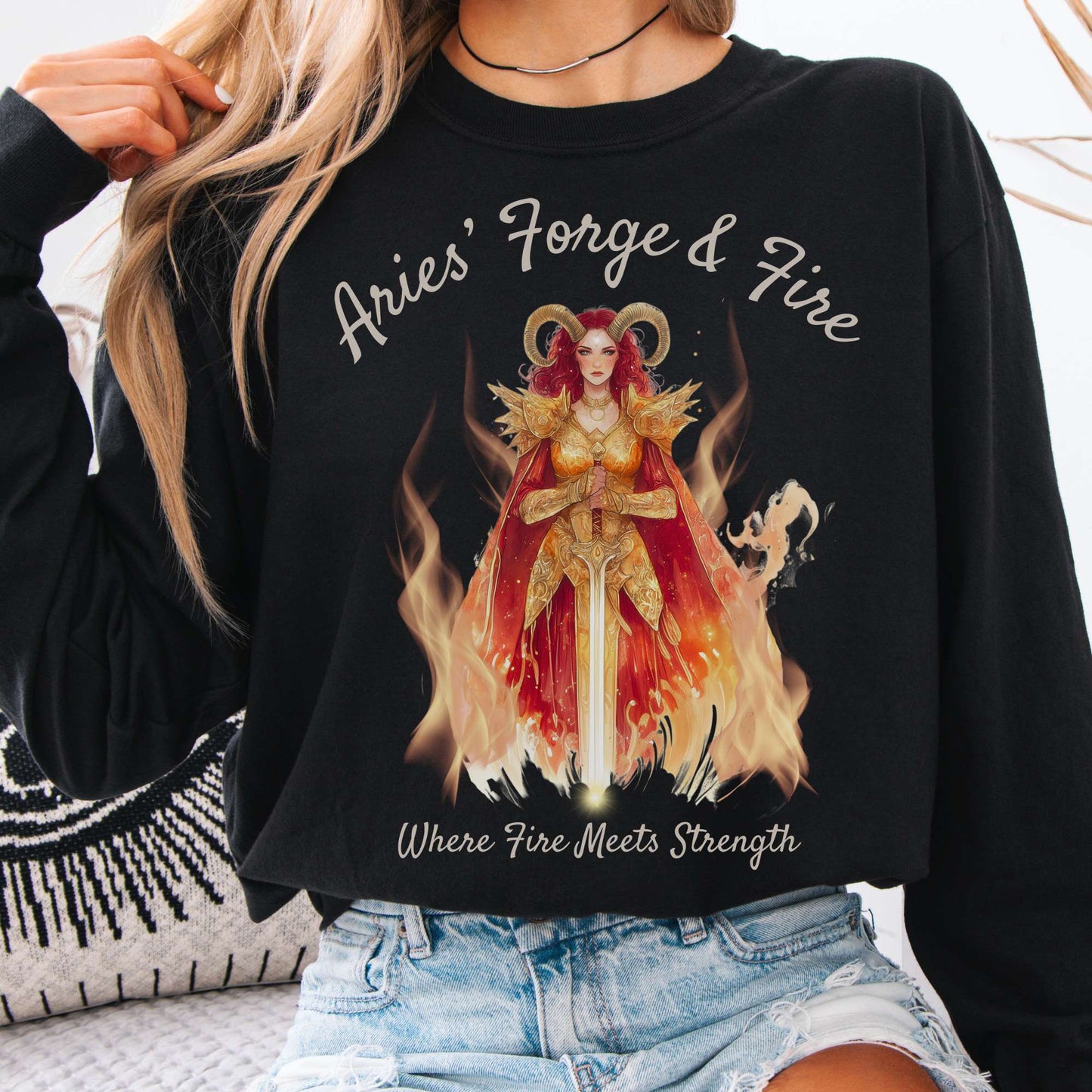 Long-sleeve Black / S Aries' Forge & Fire Zodiac Long Sleeve Tee The Mystic Eden