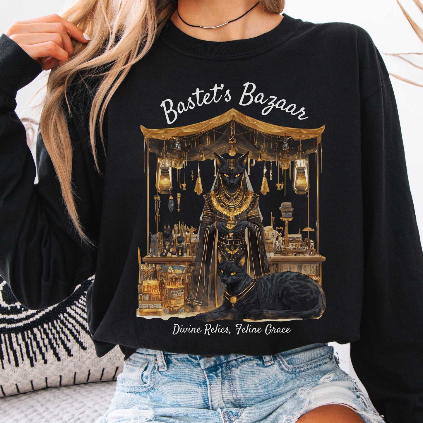 Long-sleeve Black / S Bastet's Bazaar Goddess Long Sleeve Shirt The Mystic Eden