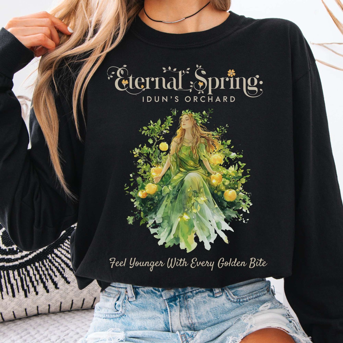 Long-sleeve Black / S Eternal Spring Idun's Orchard Norse Goddess Long Sleeve Shirt The Mystic Eden