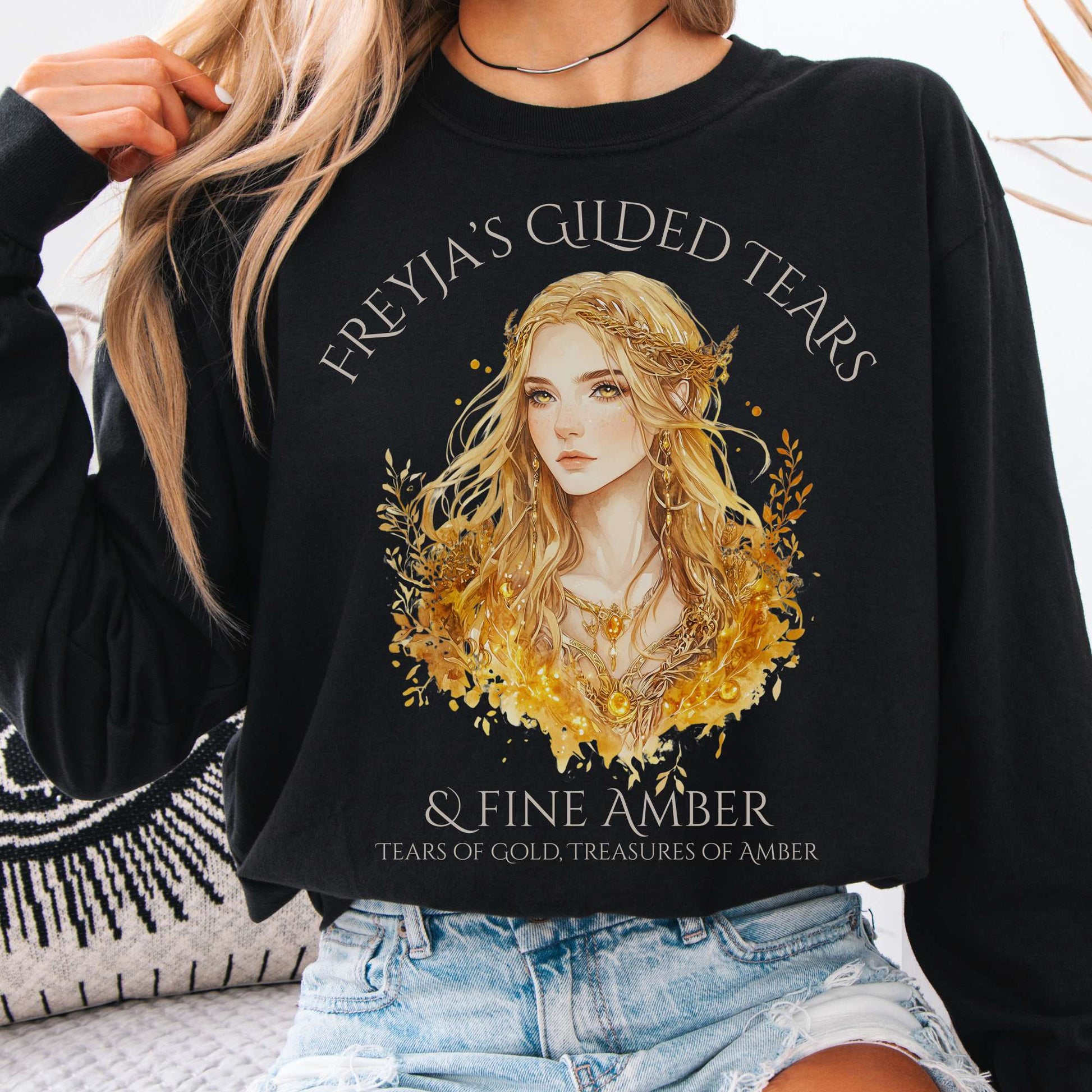 Long-sleeve Black / S Freyja's Gilded Tears & Fine Amber Long Sleeve Shirt The Mystic Eden