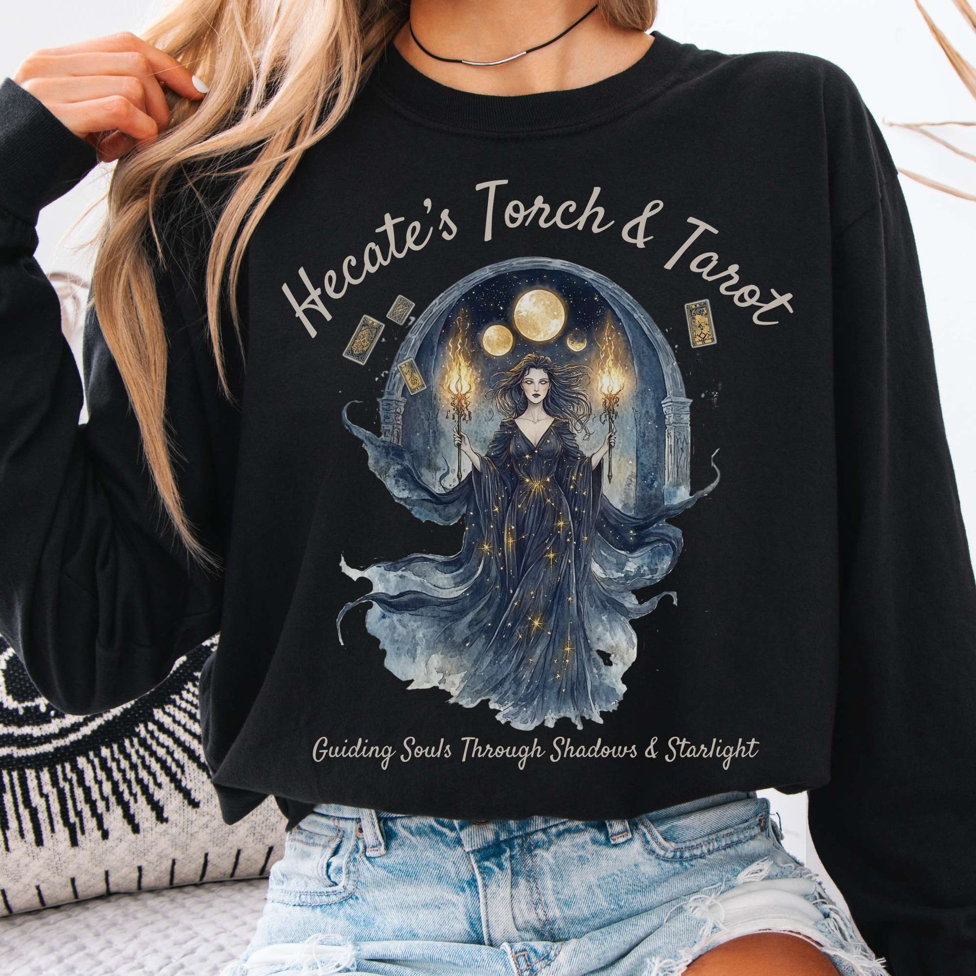 Long-sleeve Black / S Hecate's Torch & Tarot Long Sleeve Shirt The Mystic Eden