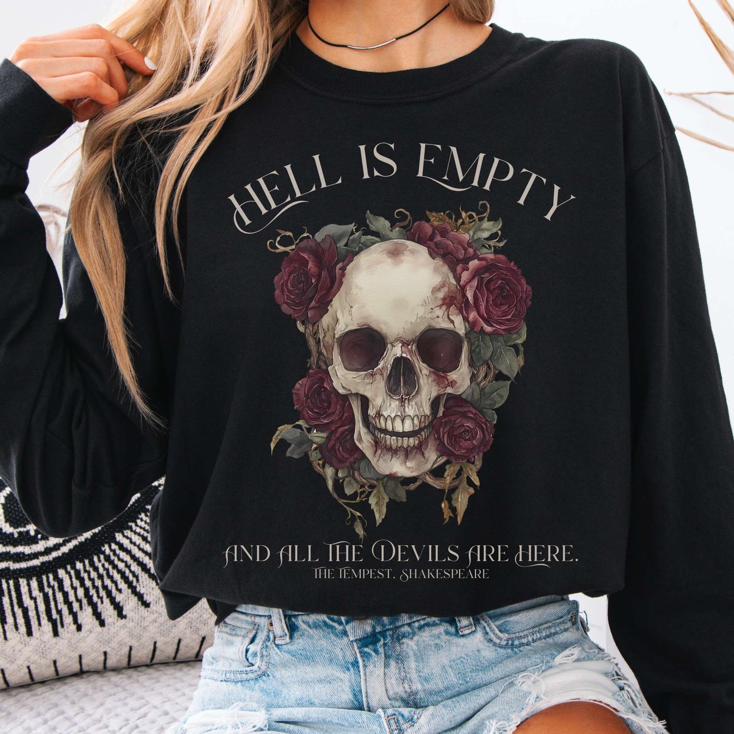 Long-sleeve Black / S Hell Is Empty And All The Devils Are Here Shakespeare Long Sleeve Shirt The Mystic Eden