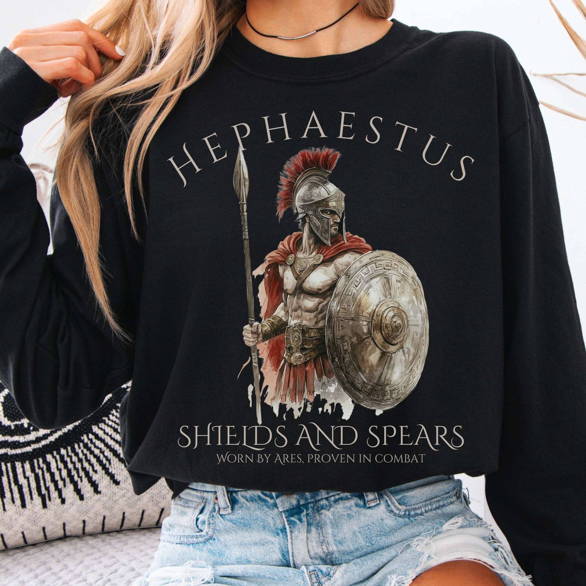 Long-sleeve Black / S Hephaestus Shields and Spears Long Sleeve Shirt The Mystic Eden