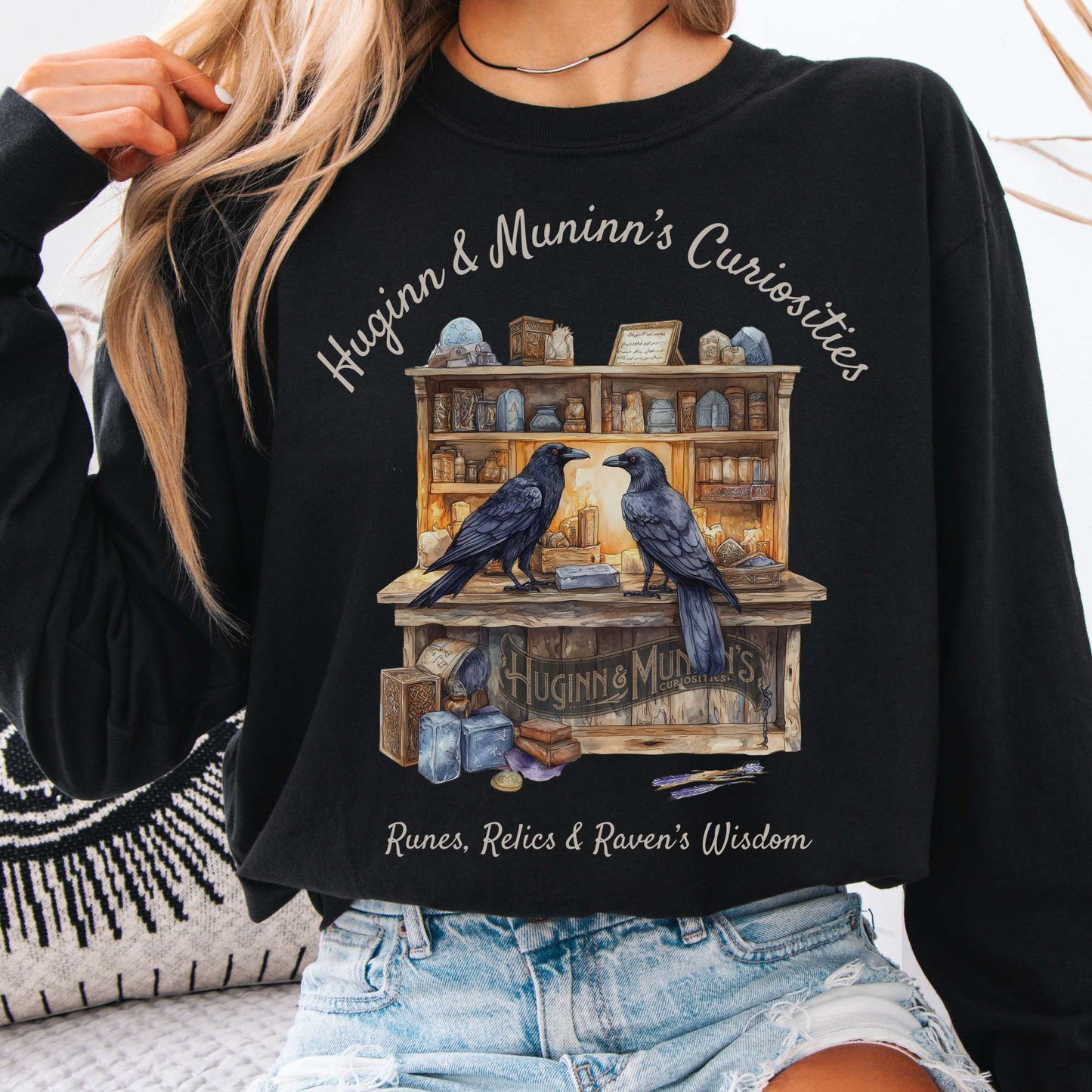 Long-sleeve Black / S Huginn & Muninn's Curiosities Norse Gods Long Sleeve Shirt The Mystic Eden