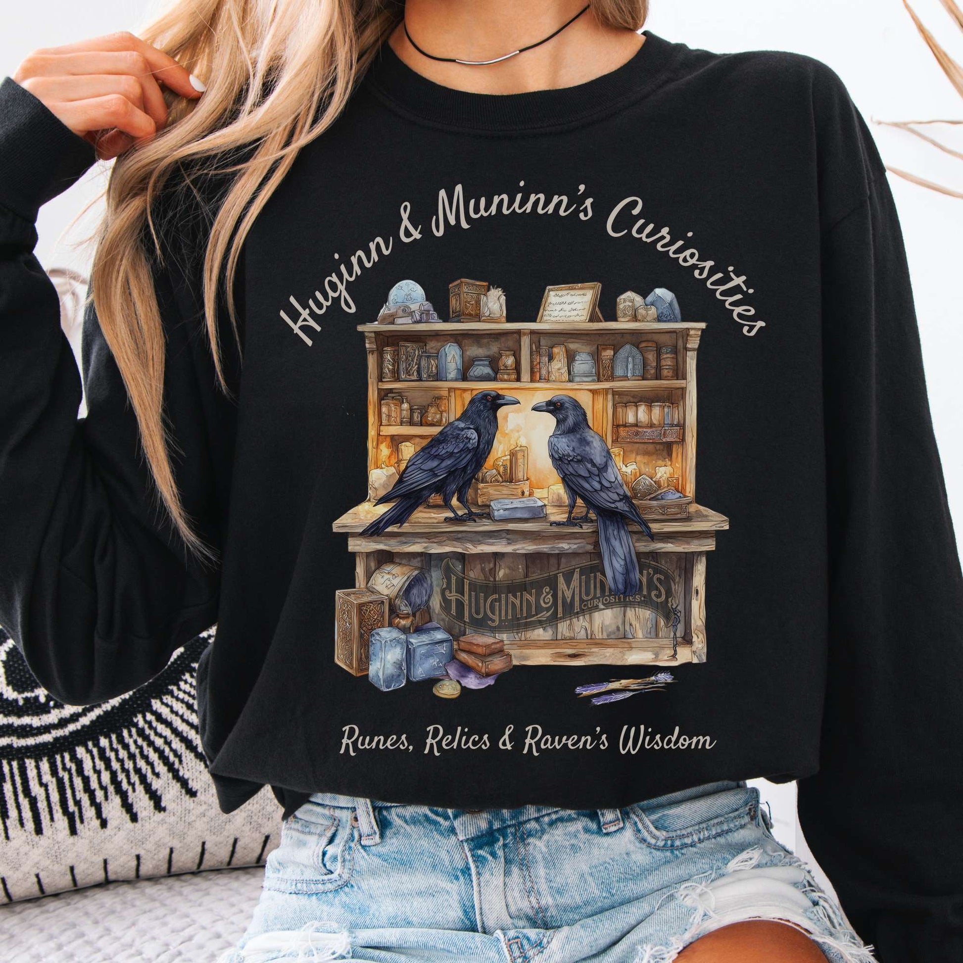 Long-sleeve Black / S Huginn & Muninn's Curiosities Norse Gods Long Sleeve Shirt The Mystic Eden