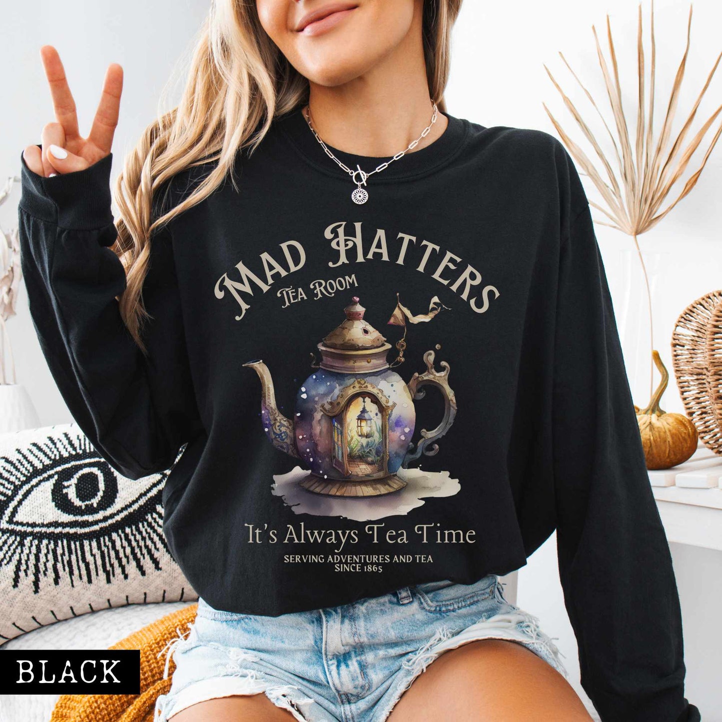 Long-sleeve Black / S It's Always Tea Time - Mad Hatters Tea Room Long Sleeved Shirt The Mystic Eden