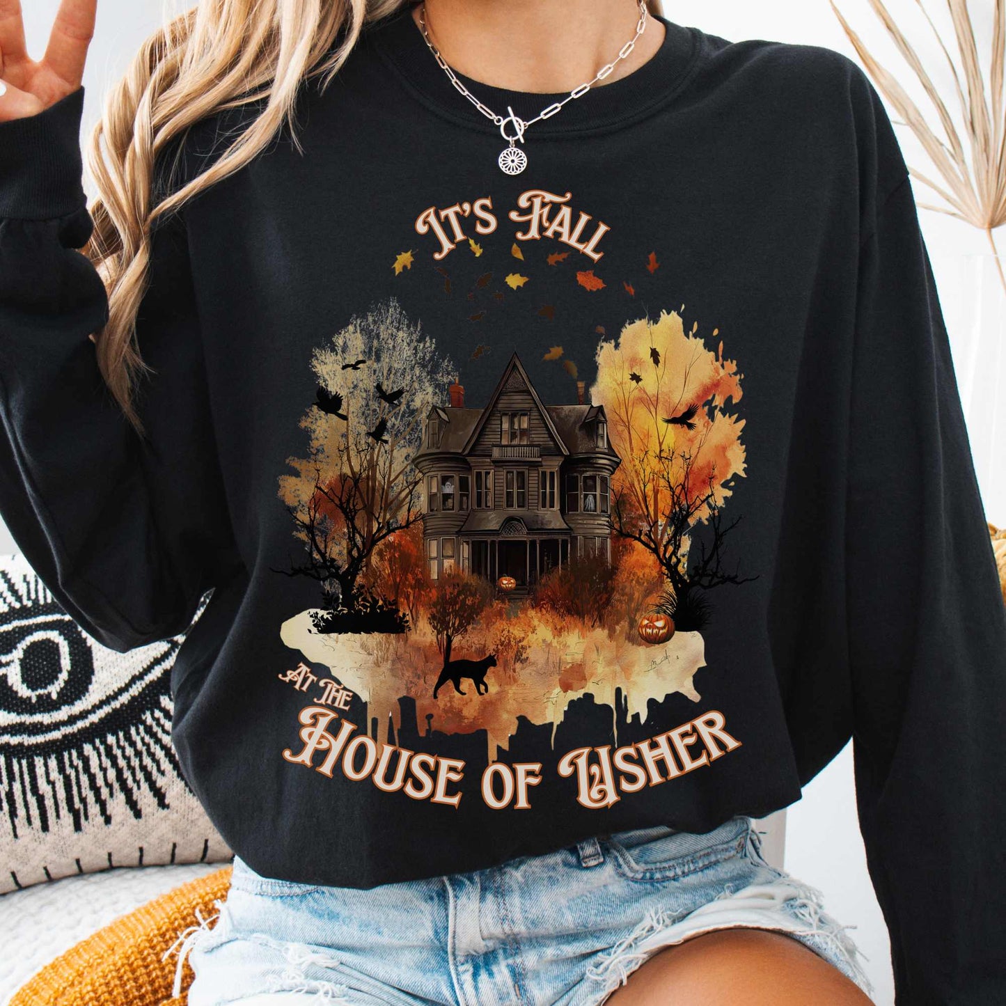 Long-sleeve Black / S It's Fall at the House of Usher - Edgar Allan Poe Fall Shirt The Mystic Eden